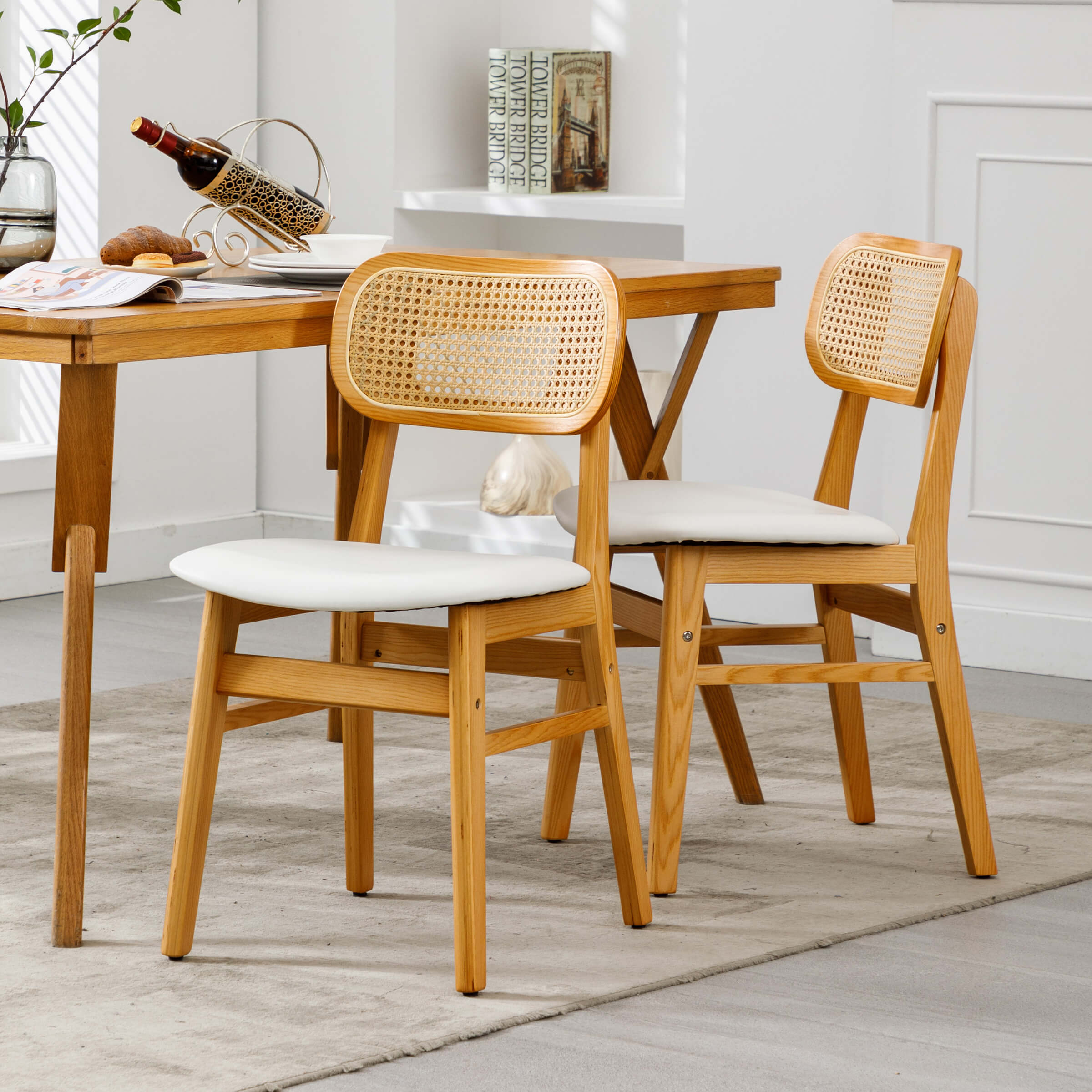 ROCITY Farmhouse Cane Back Dining Chairs Set of 2 - 8009DC