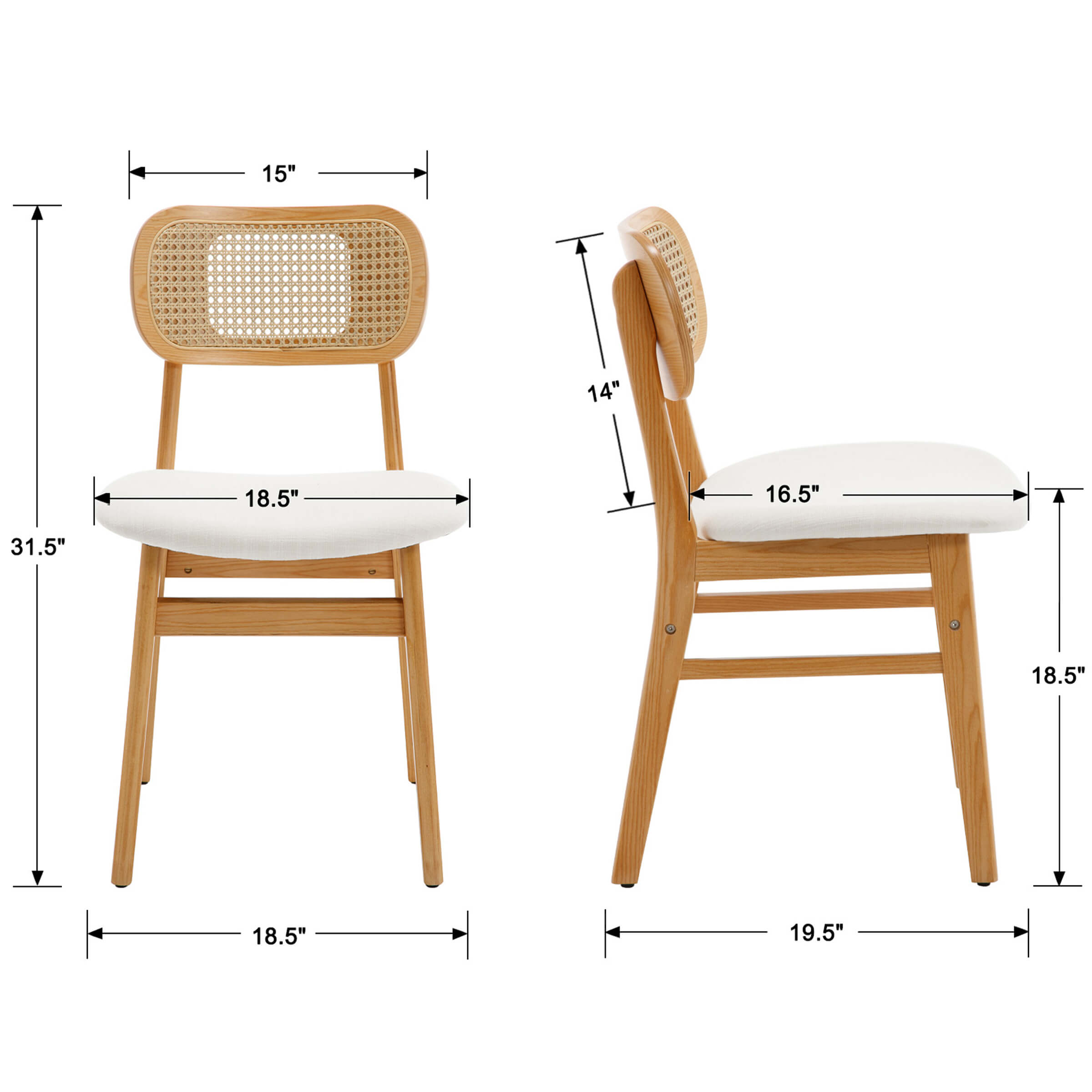 ROCITY Farmhouse Cane Back Dining Chairs Set of 2 - 8009DC