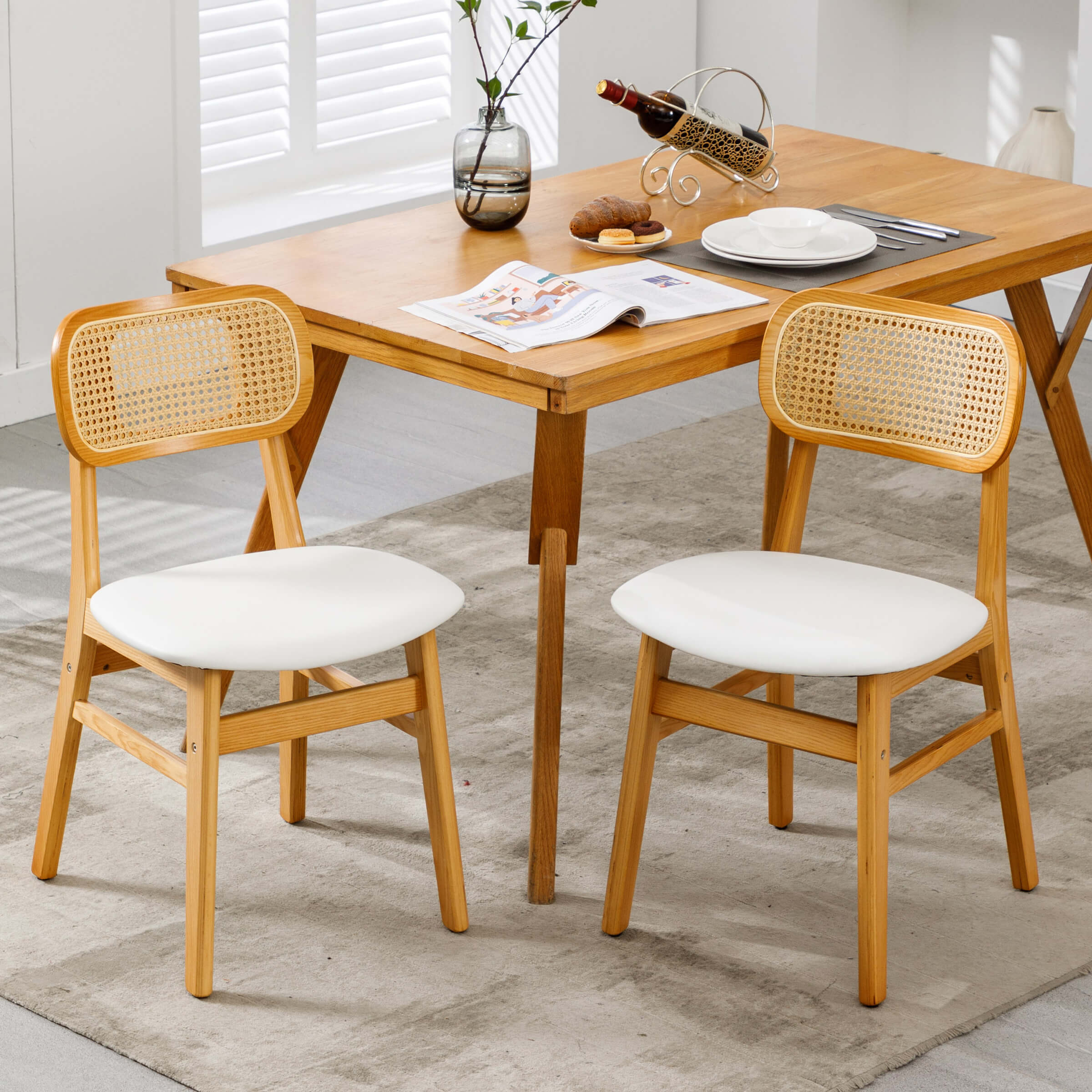 ROCITY Farmhouse Cane Back Dining Chairs Set of 2 - 8009DC