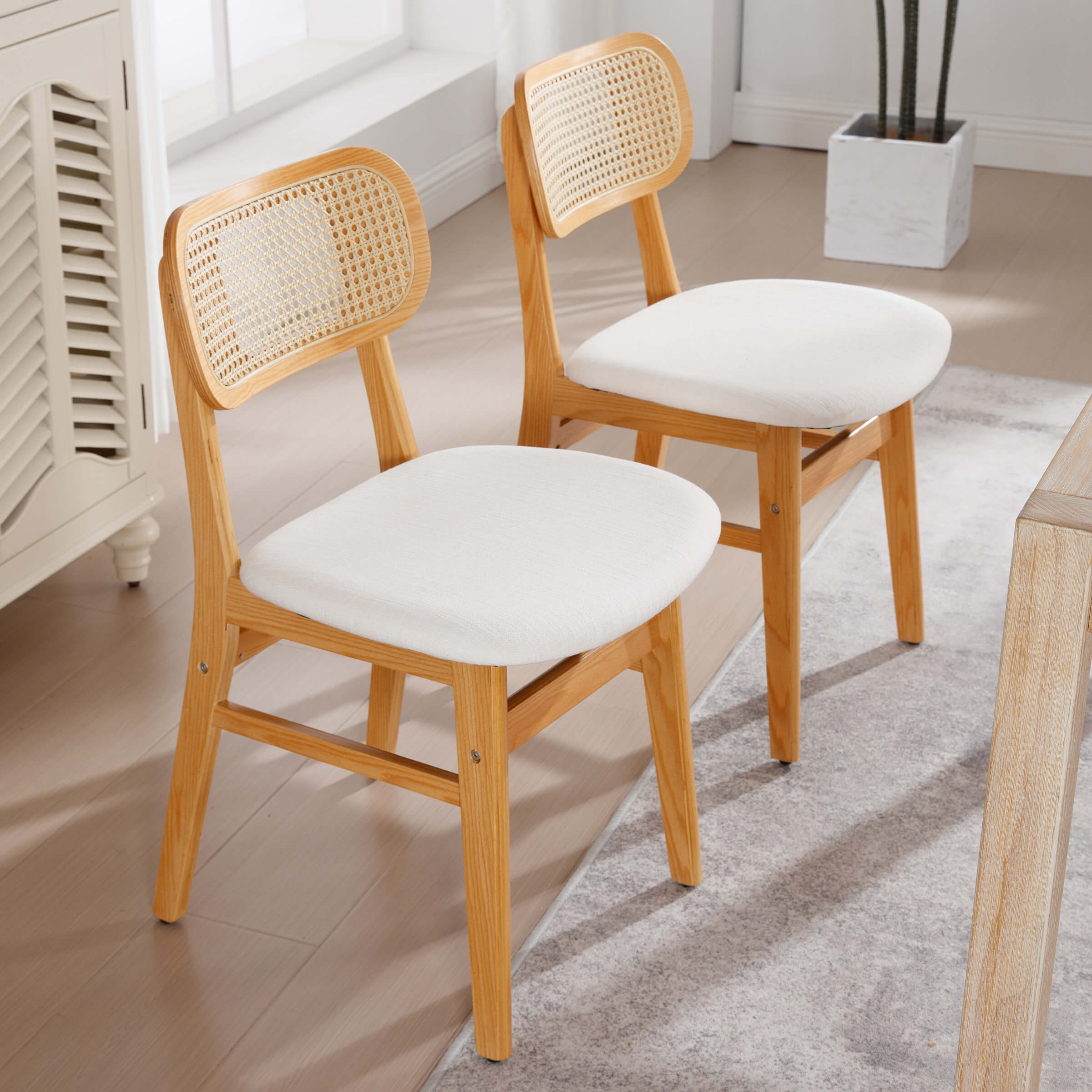 ROCITY Farmhouse Cane Back Dining Chairs Set of 2 - 8009DC