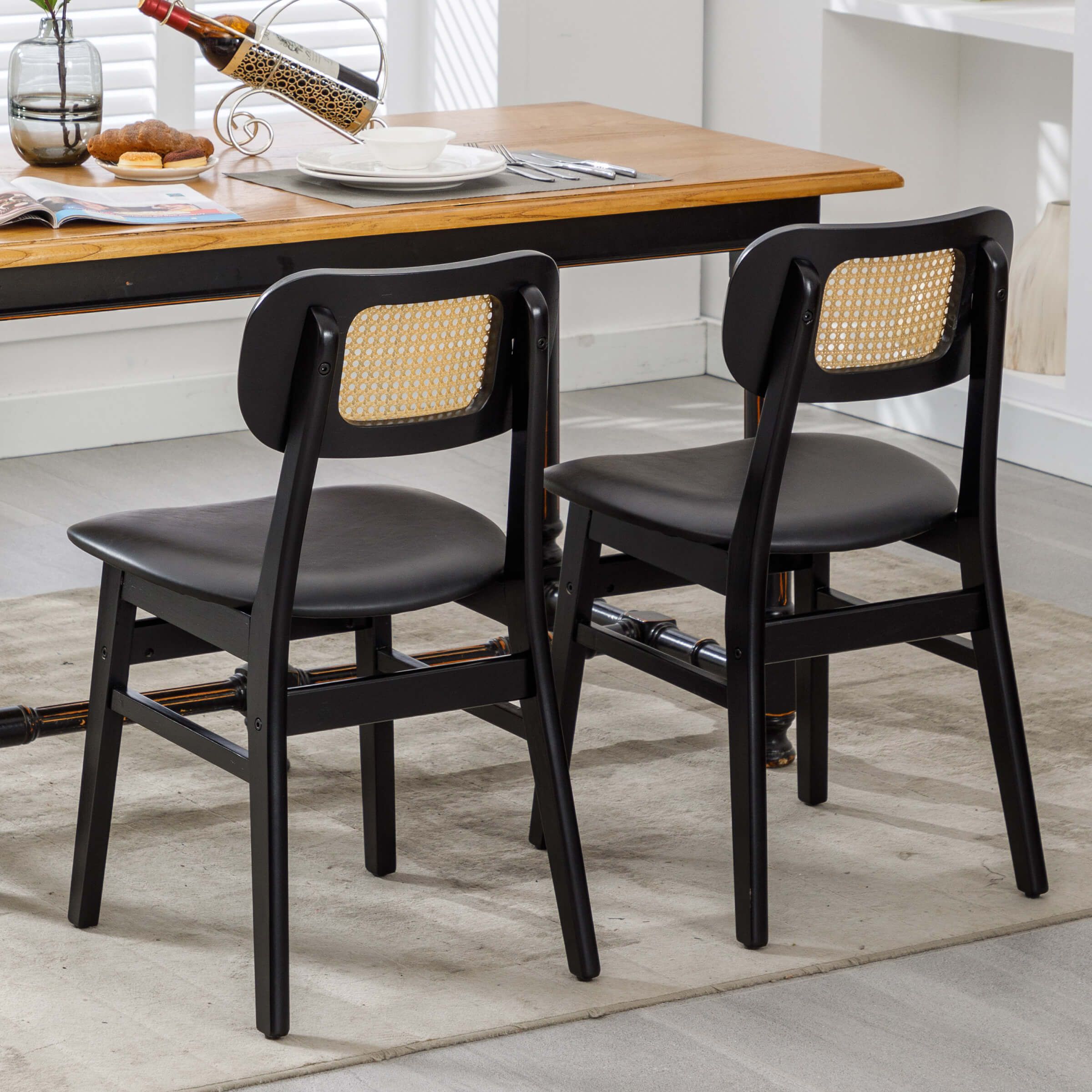 ROCITY Farmhouse Cane Back Dining Chairs Set of 2 - 8009DC