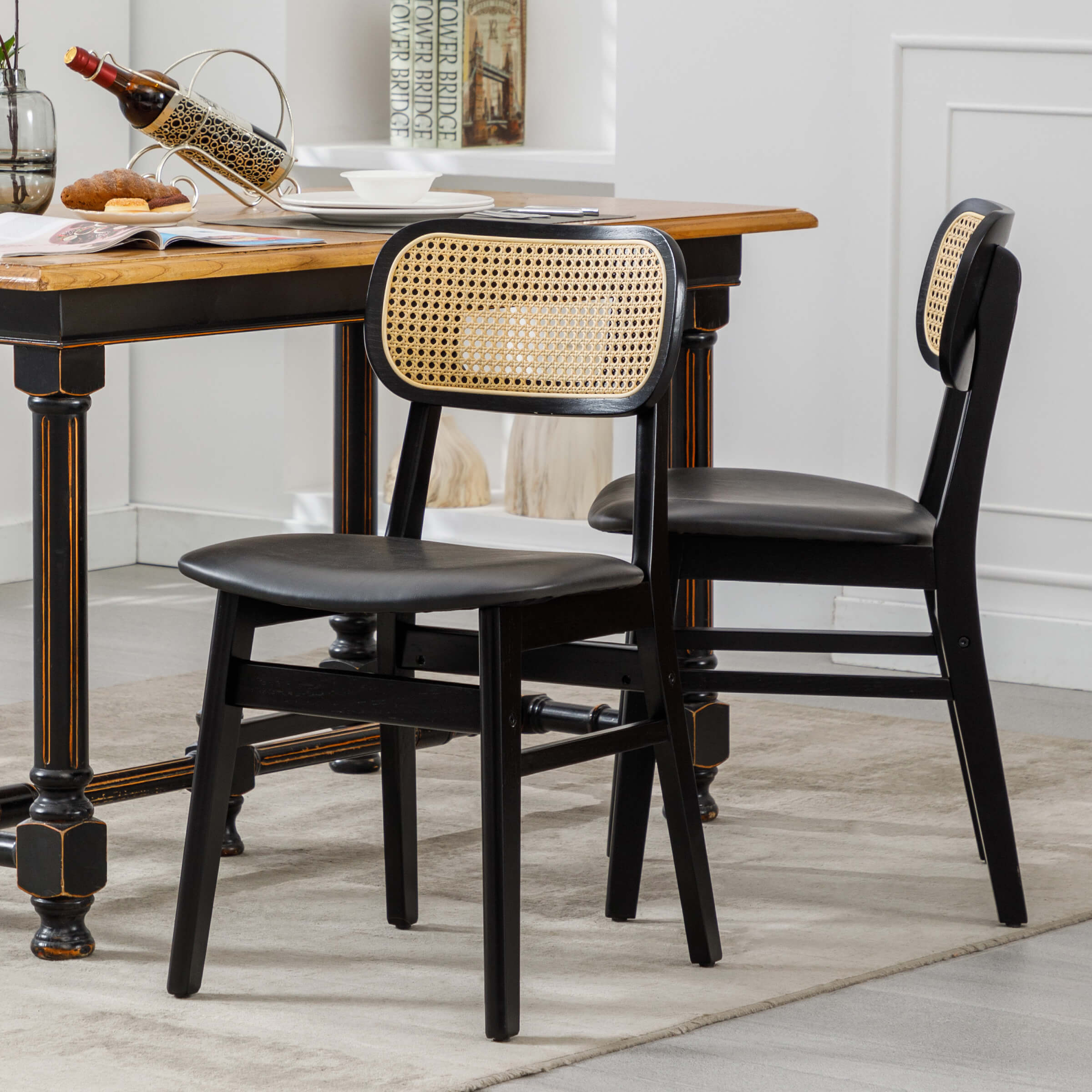 ROCITY Farmhouse Cane Back Dining Chairs Set of 2 - 8009DC