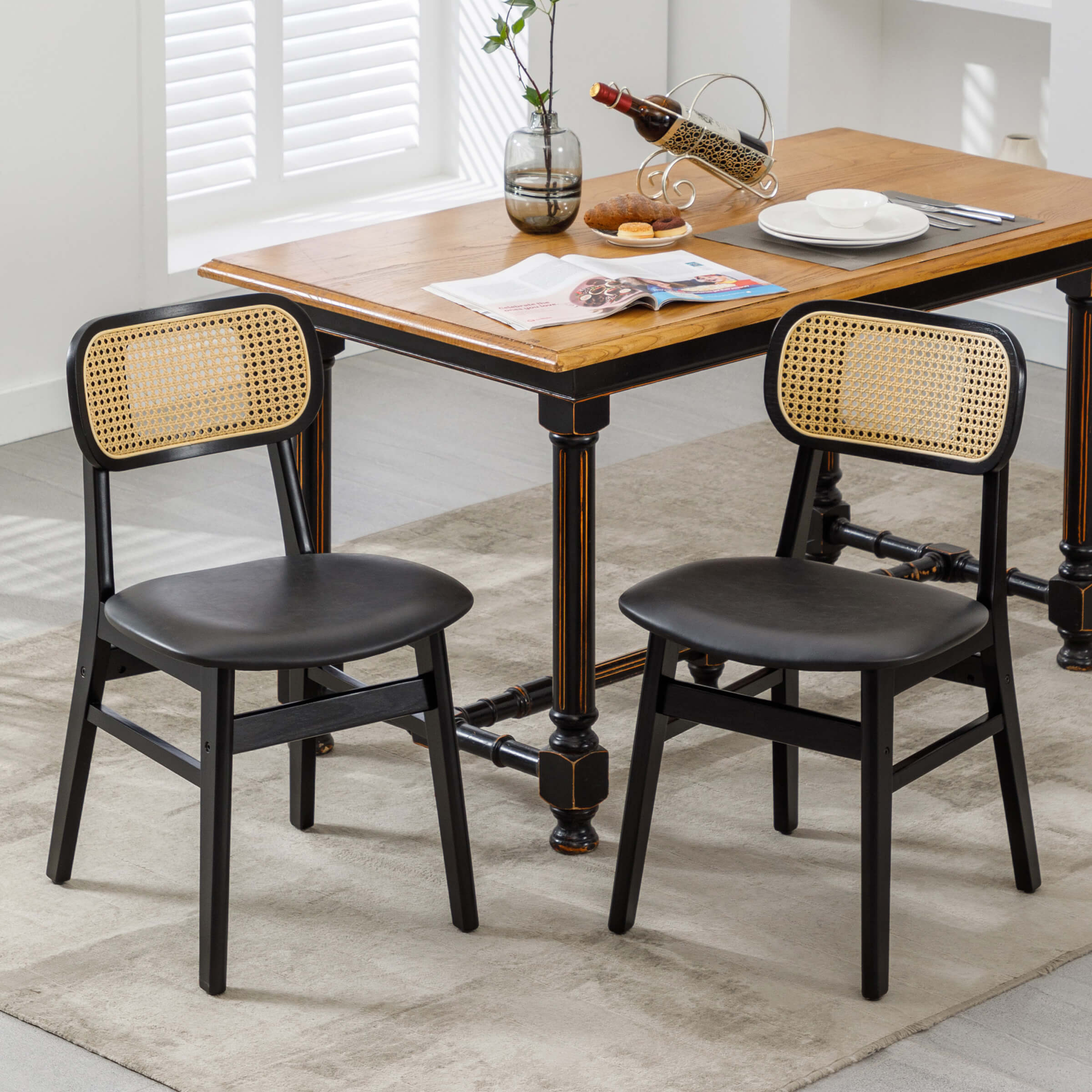 ROCITY Farmhouse Cane Back Dining Chairs Set of 2 - 8009DC