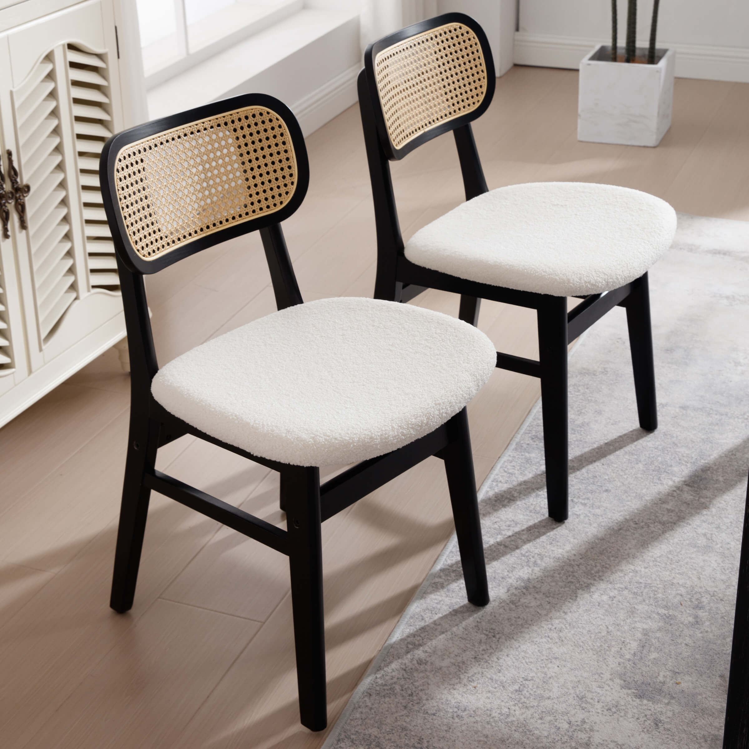 ROCITY Farmhouse Cane Back Dining Chairs Set of 2 - 8009DC