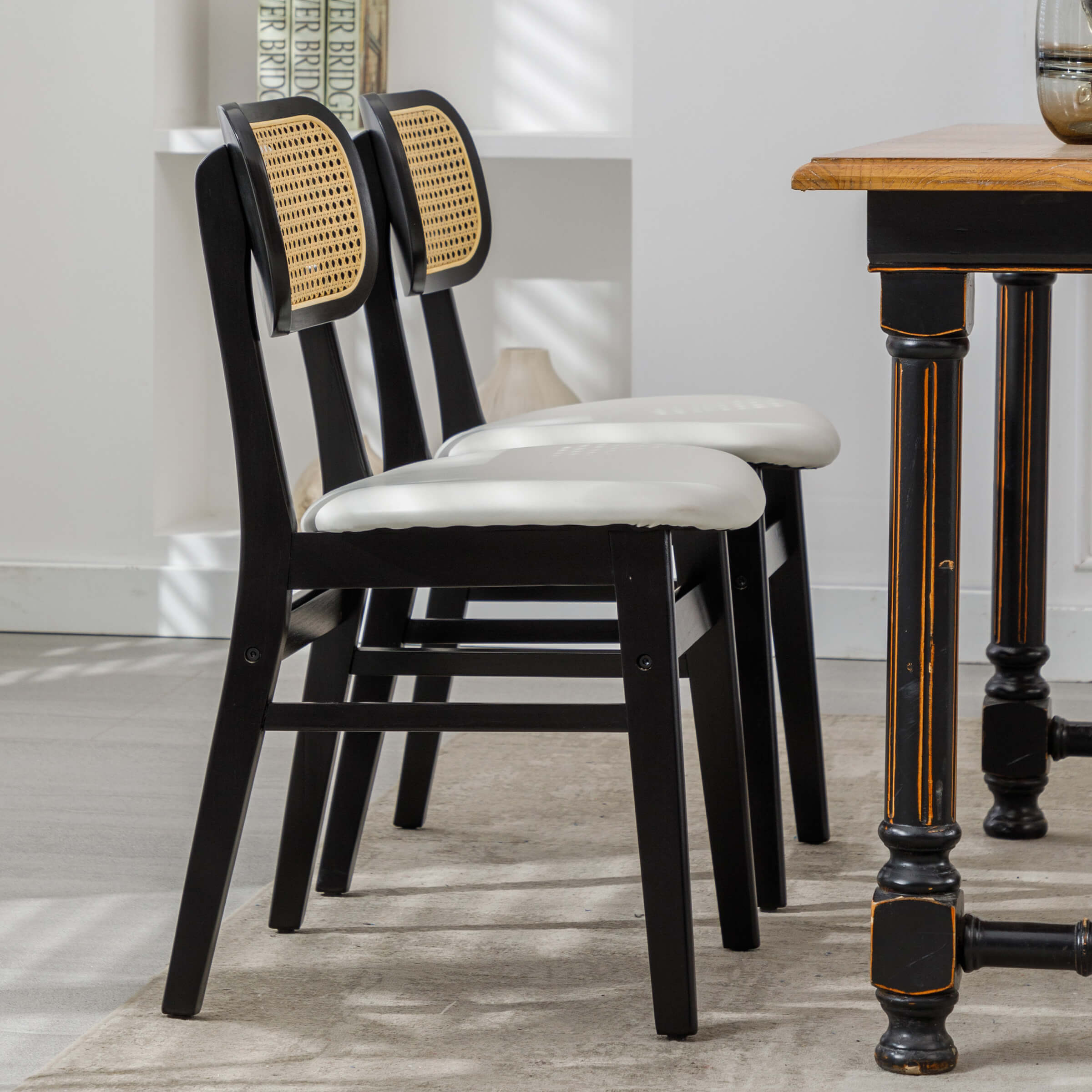 ROCITY Farmhouse Cane Back Dining Chairs Set of 2 - 8009DC