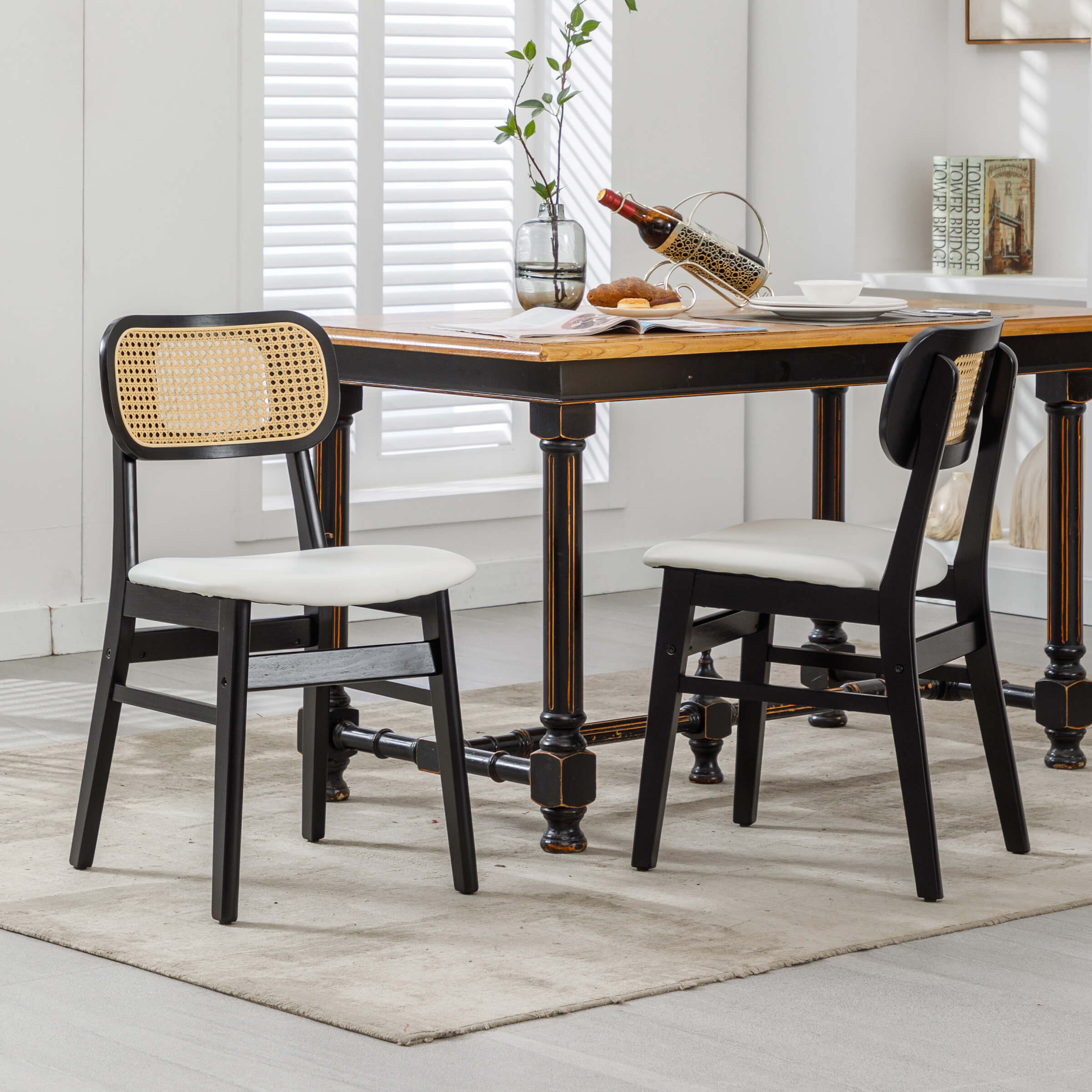 ROCITY Farmhouse Cane Back Dining Chairs Set of 2 - 8009DC