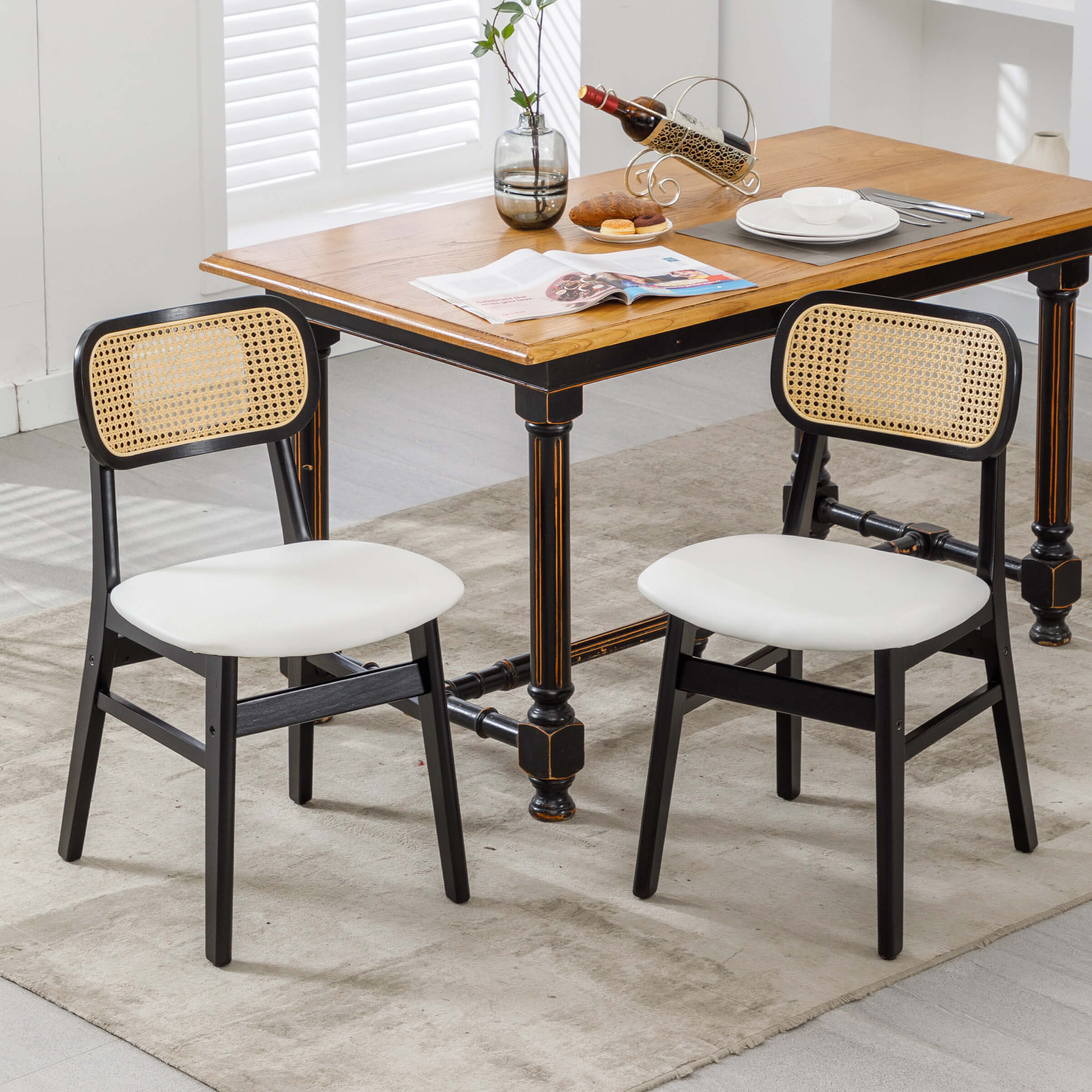 ROCITY Farmhouse Cane Back Dining Chairs Set of 2 - 8009DC