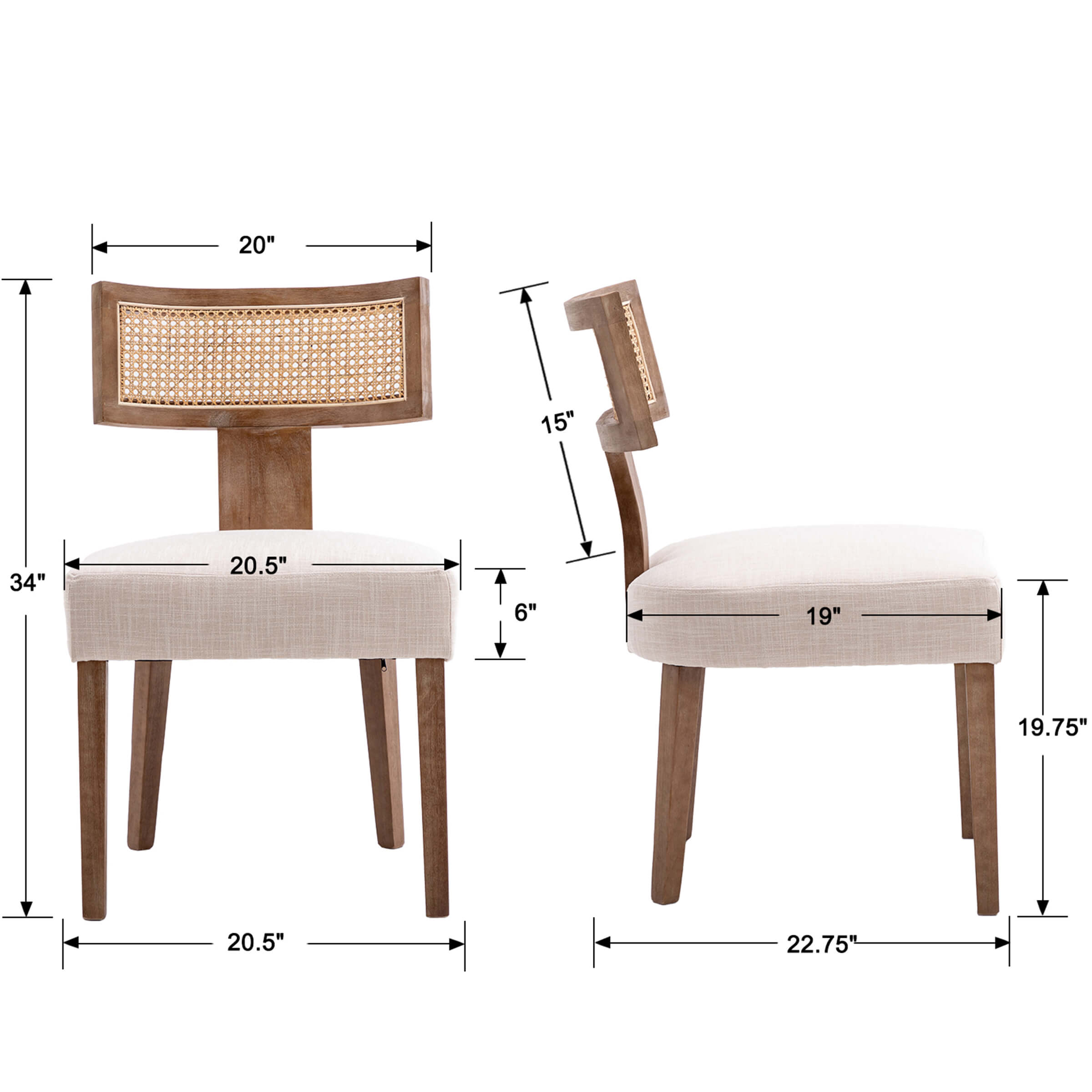 EALSON Farmhouse Rattan Back Dining Chairs Set of 2 - 1918DC