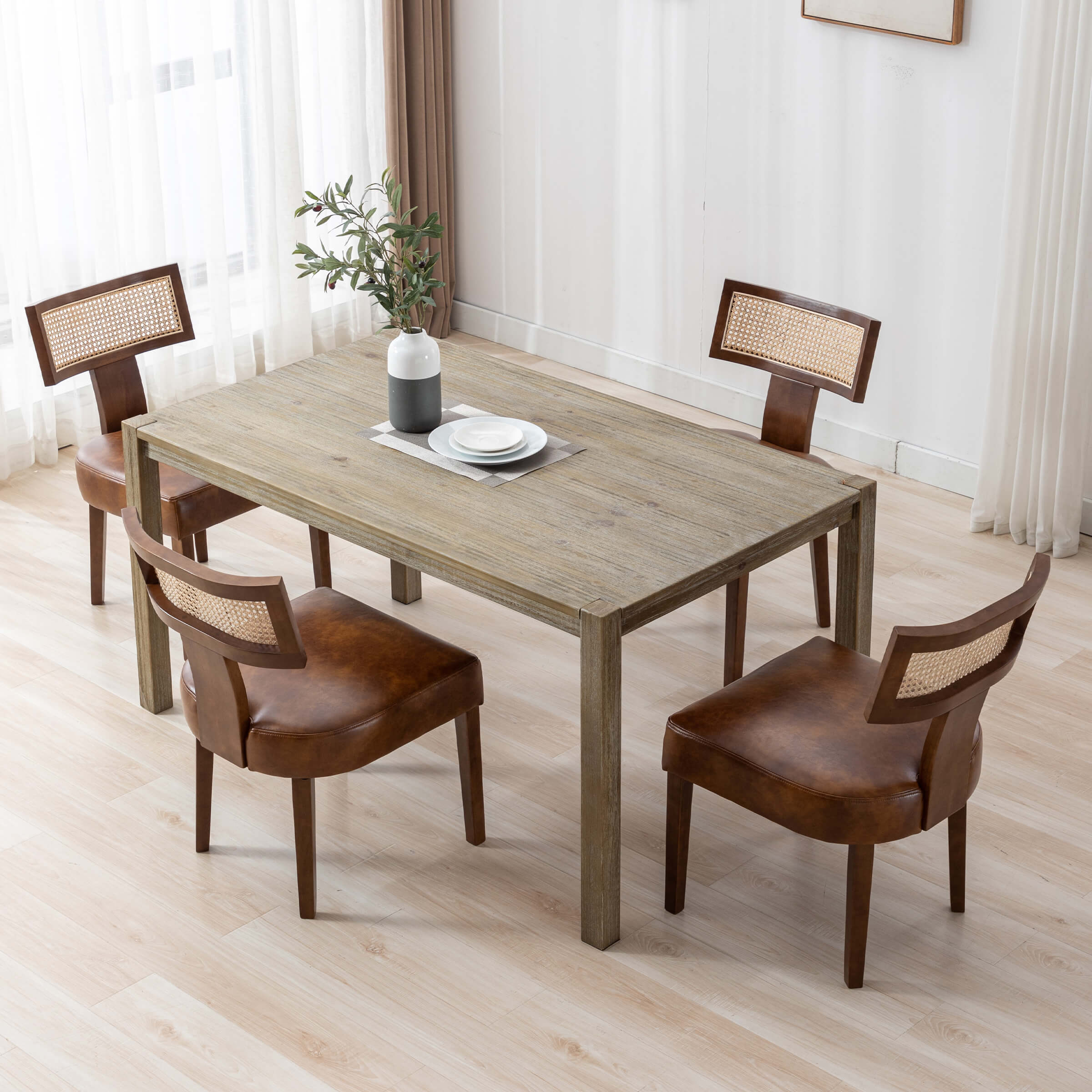 EALSON Farmhouse Rattan Back Dining Chairs Set of 2 - 1918DC