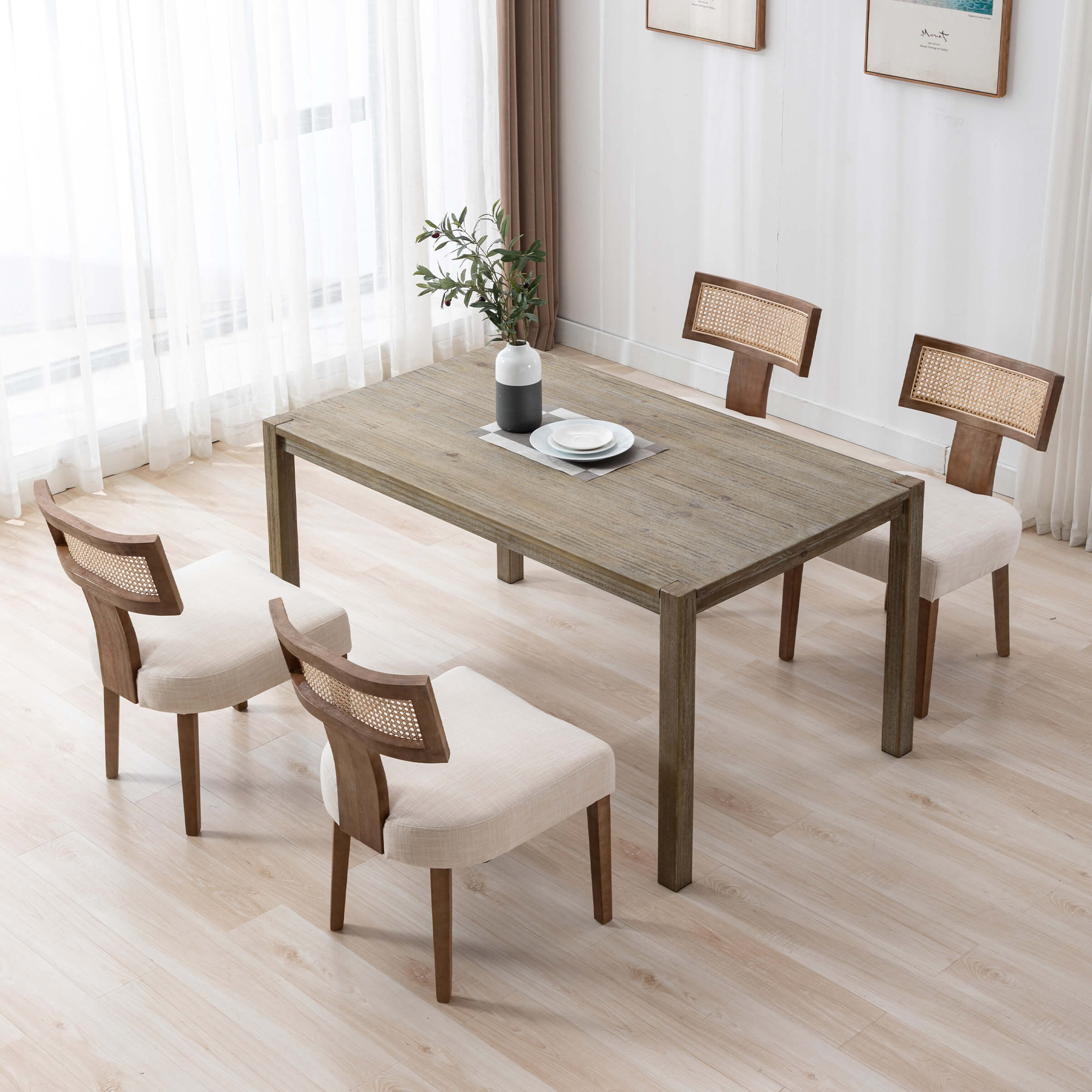 EALSON Farmhouse Rattan Back Dining Chairs Set of 2 - 1918DC