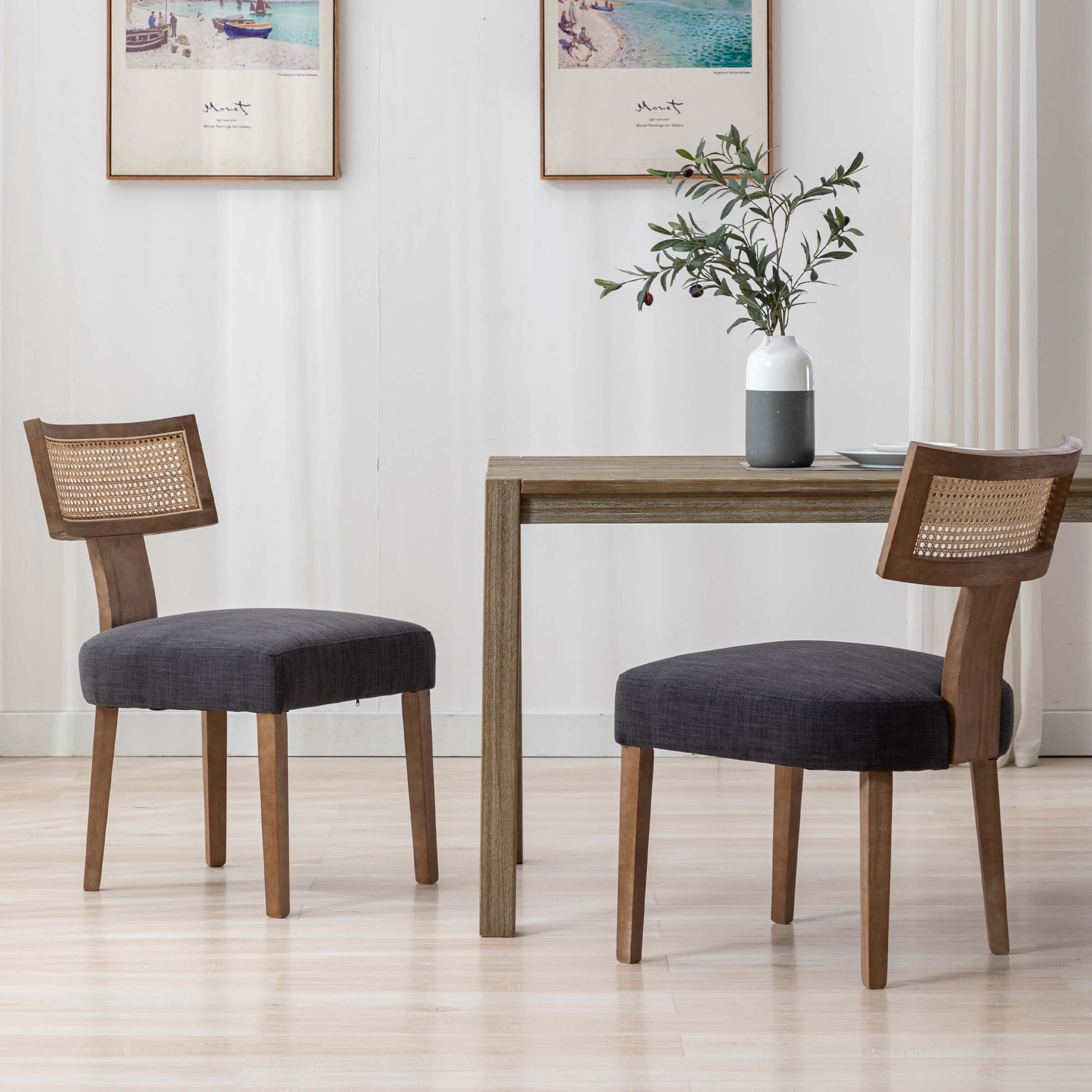 EALSON Farmhouse Rattan Back Dining Chairs Set of 2 - 1918DC