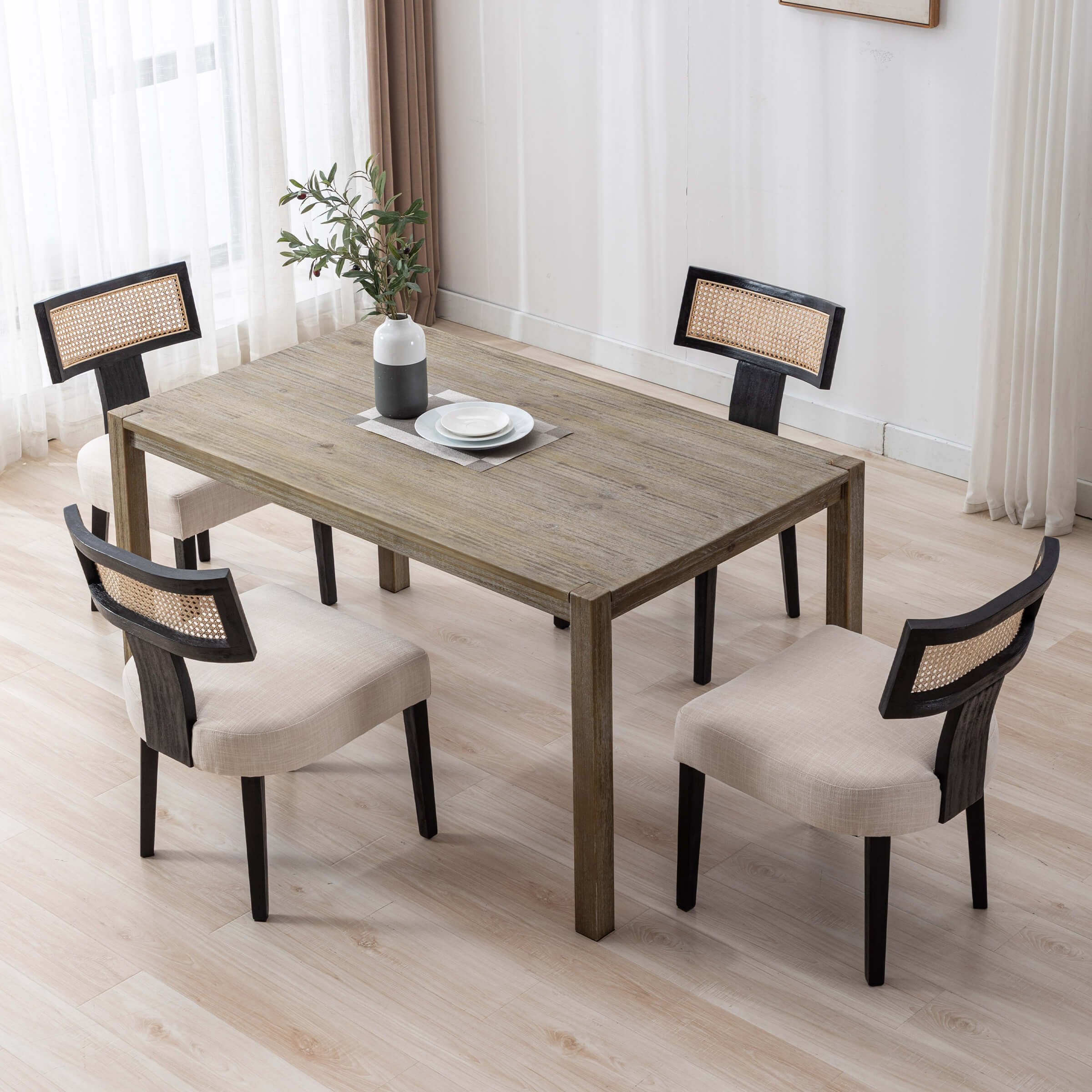 EALSON Farmhouse Rattan Back Dining Chairs Set of 2 - 1918DC