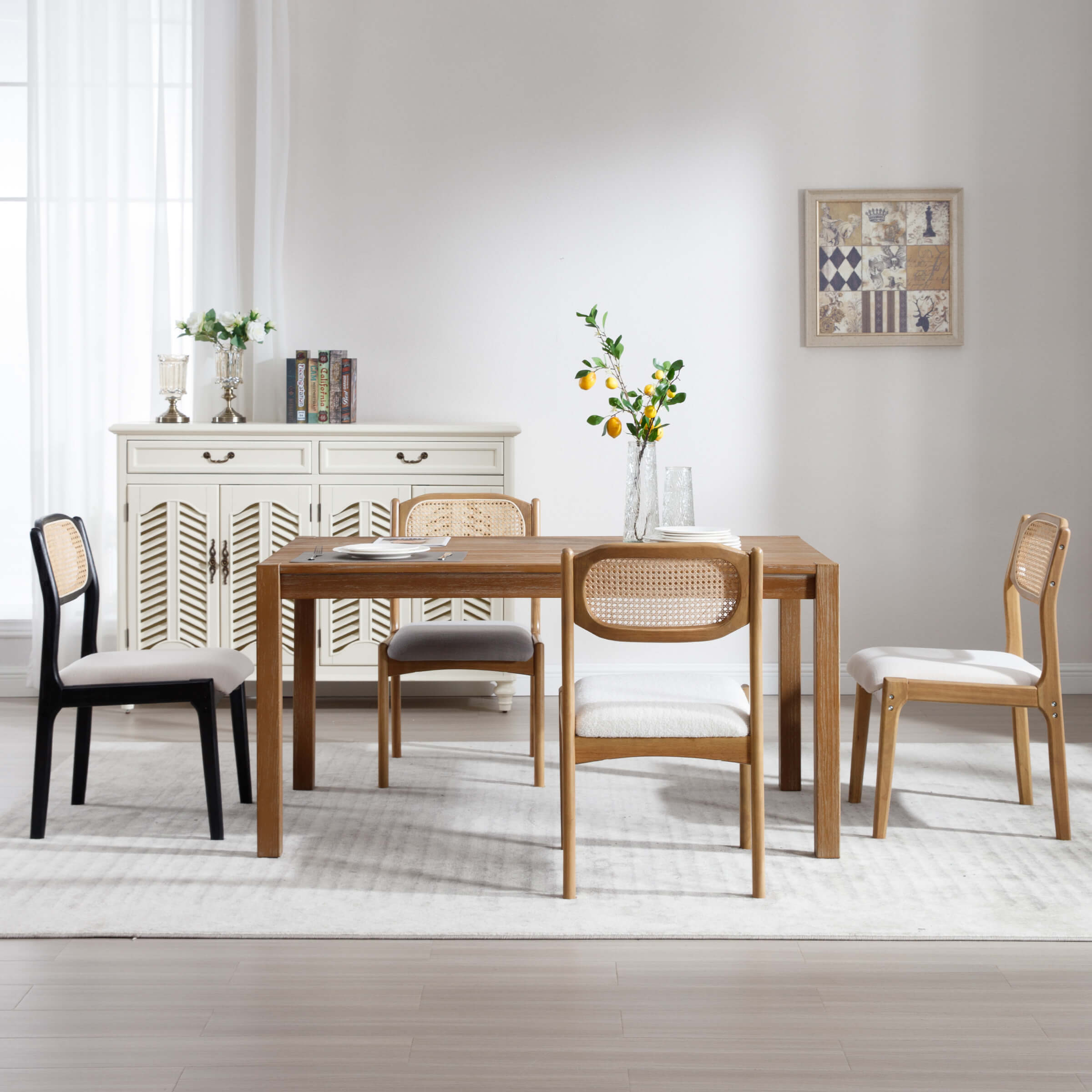 EALSON Hardwood Rattan Back Dining Chairs Set of 2 - 1942DC