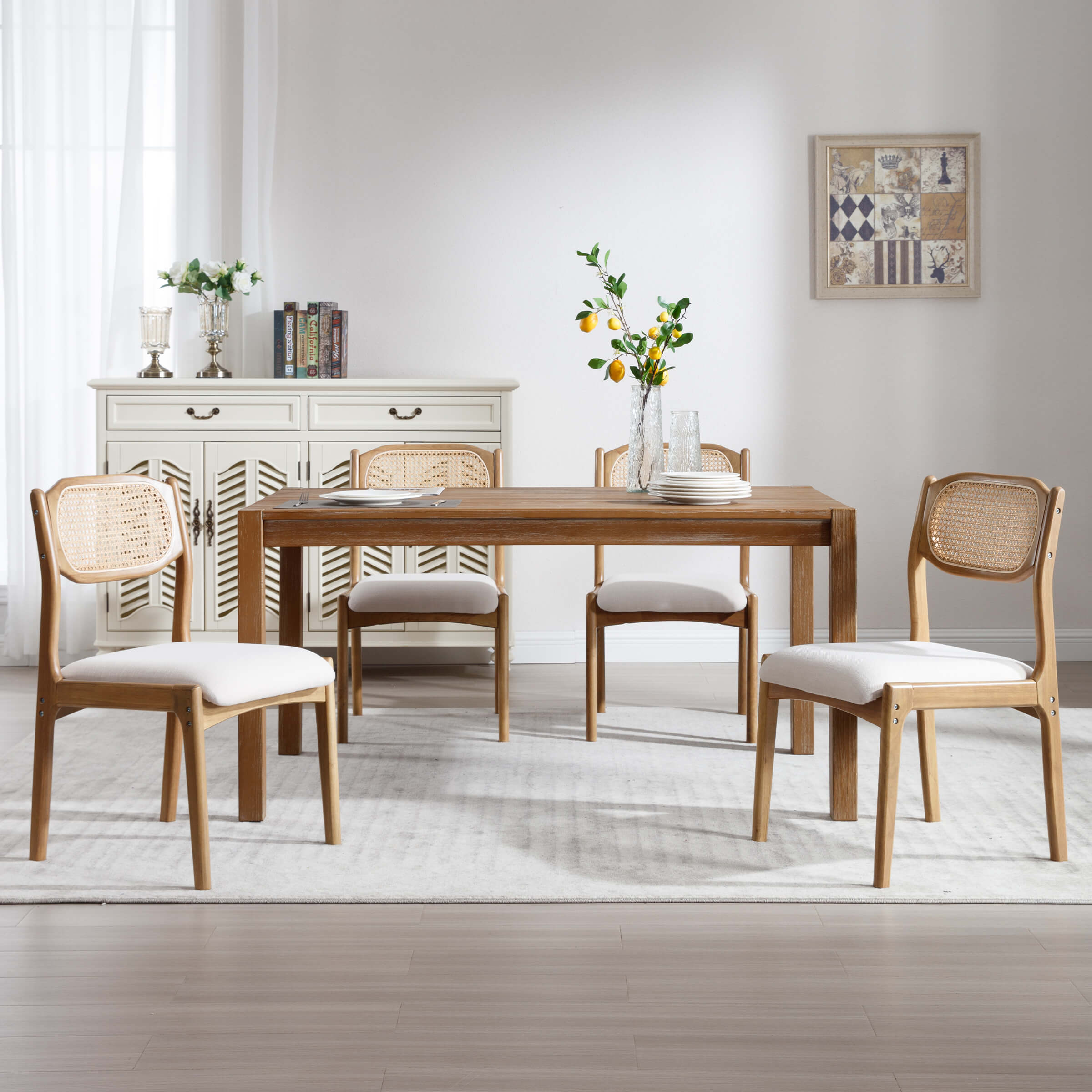 EALSON Hardwood Rattan Back Dining Chairs Set of 2 - 1942DC