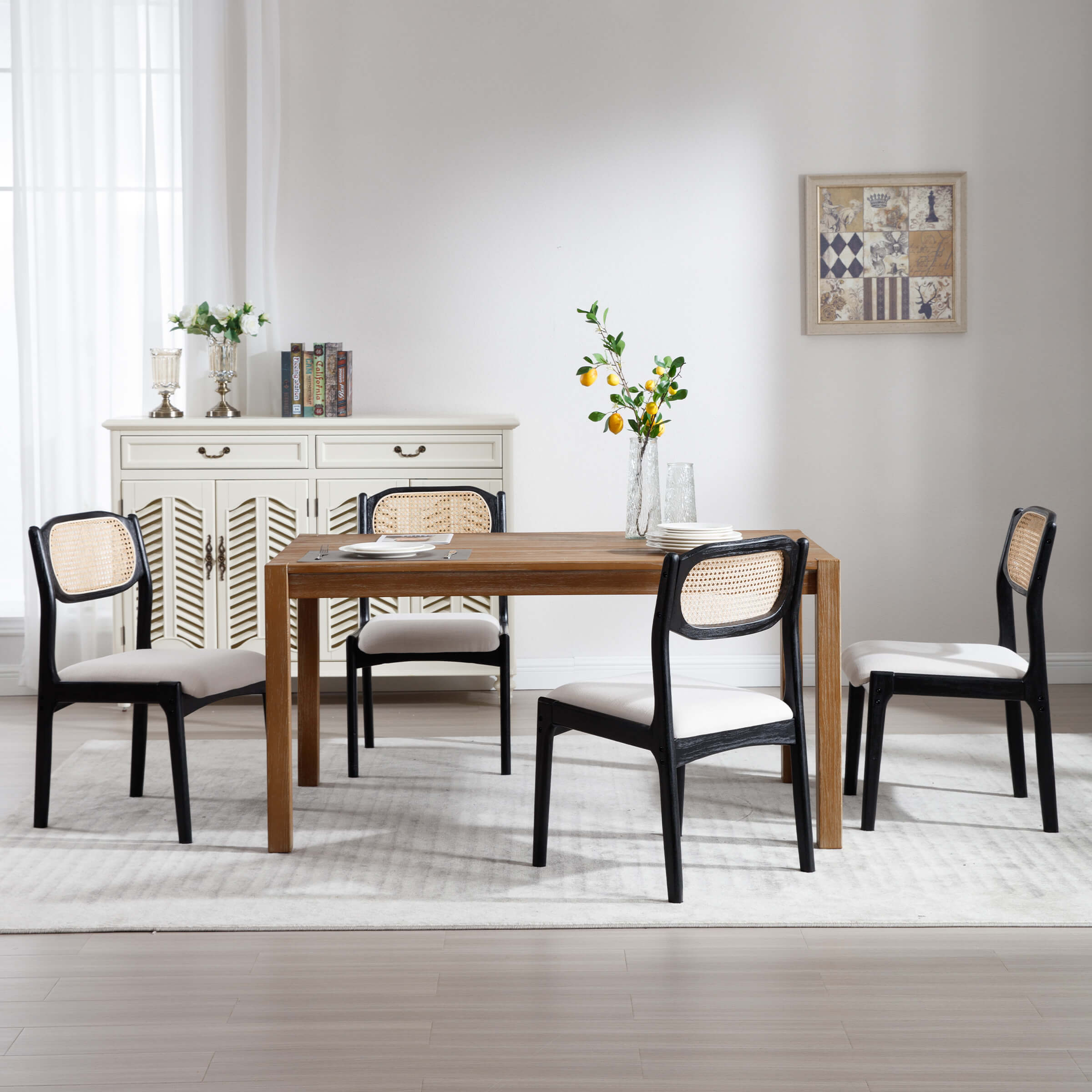 EALSON Hardwood Rattan Back Dining Chairs Set of 2 - 1942DC