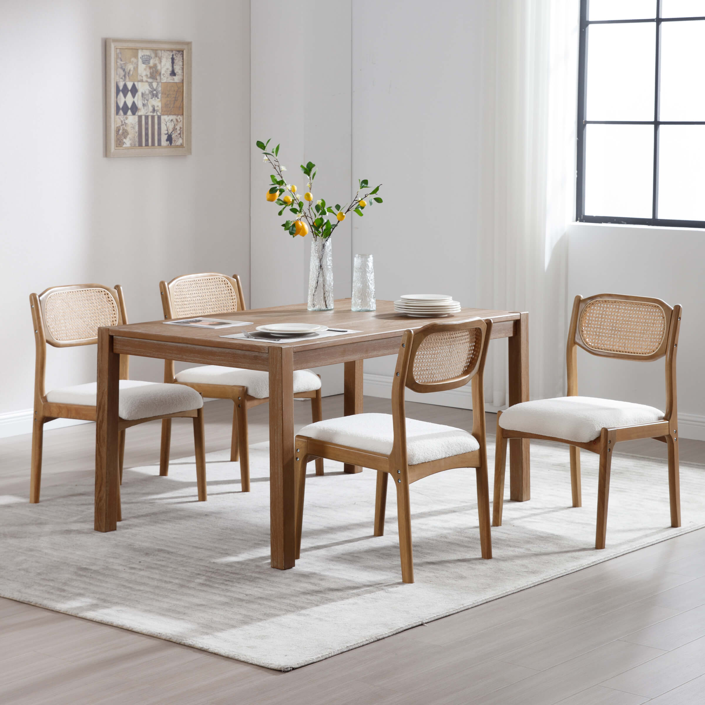 EALSON Hardwood Rattan Back Dining Chairs Set of 2 - 1942DC