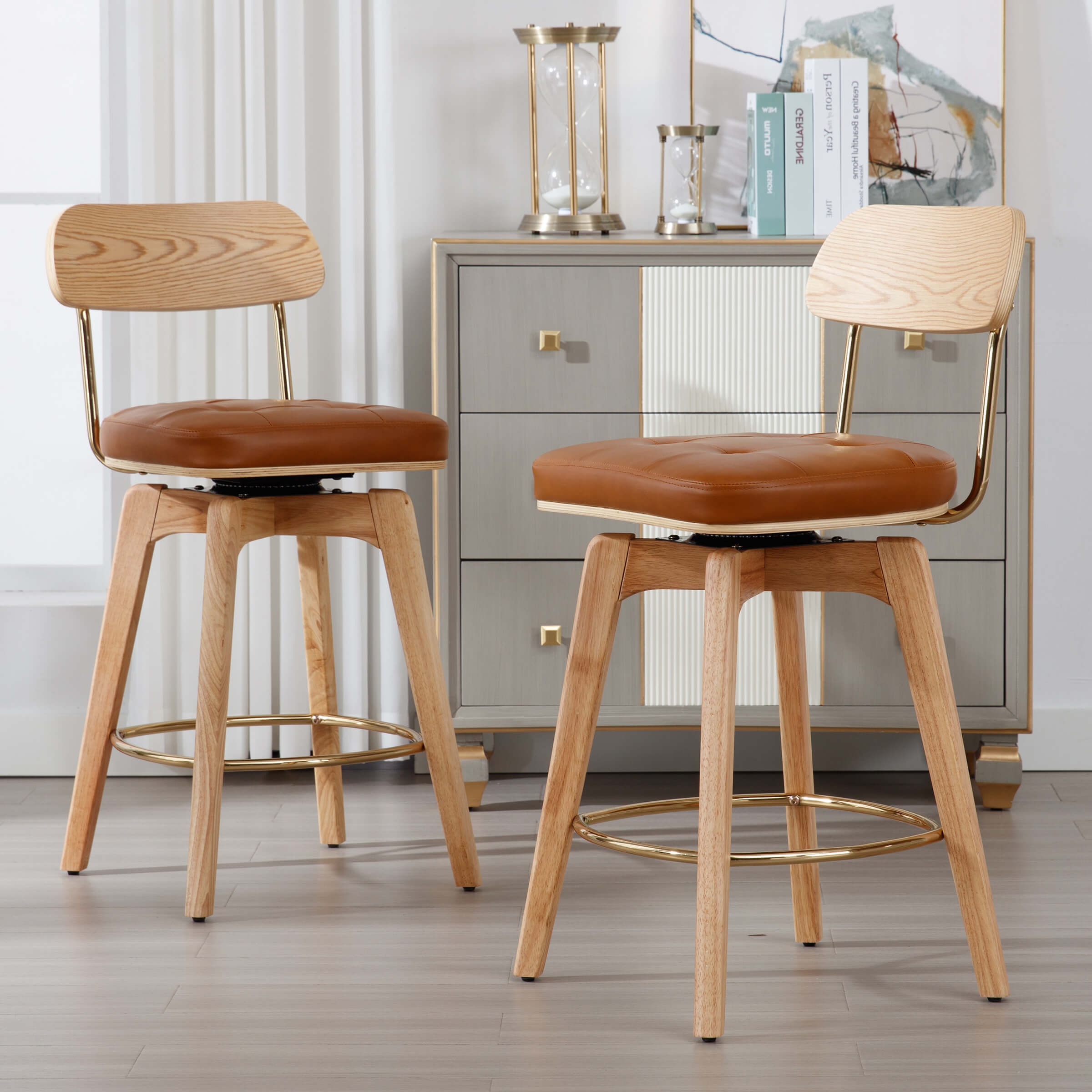 VESCASA Leather Swivel Counter Stools Set of 2 - 7072CS