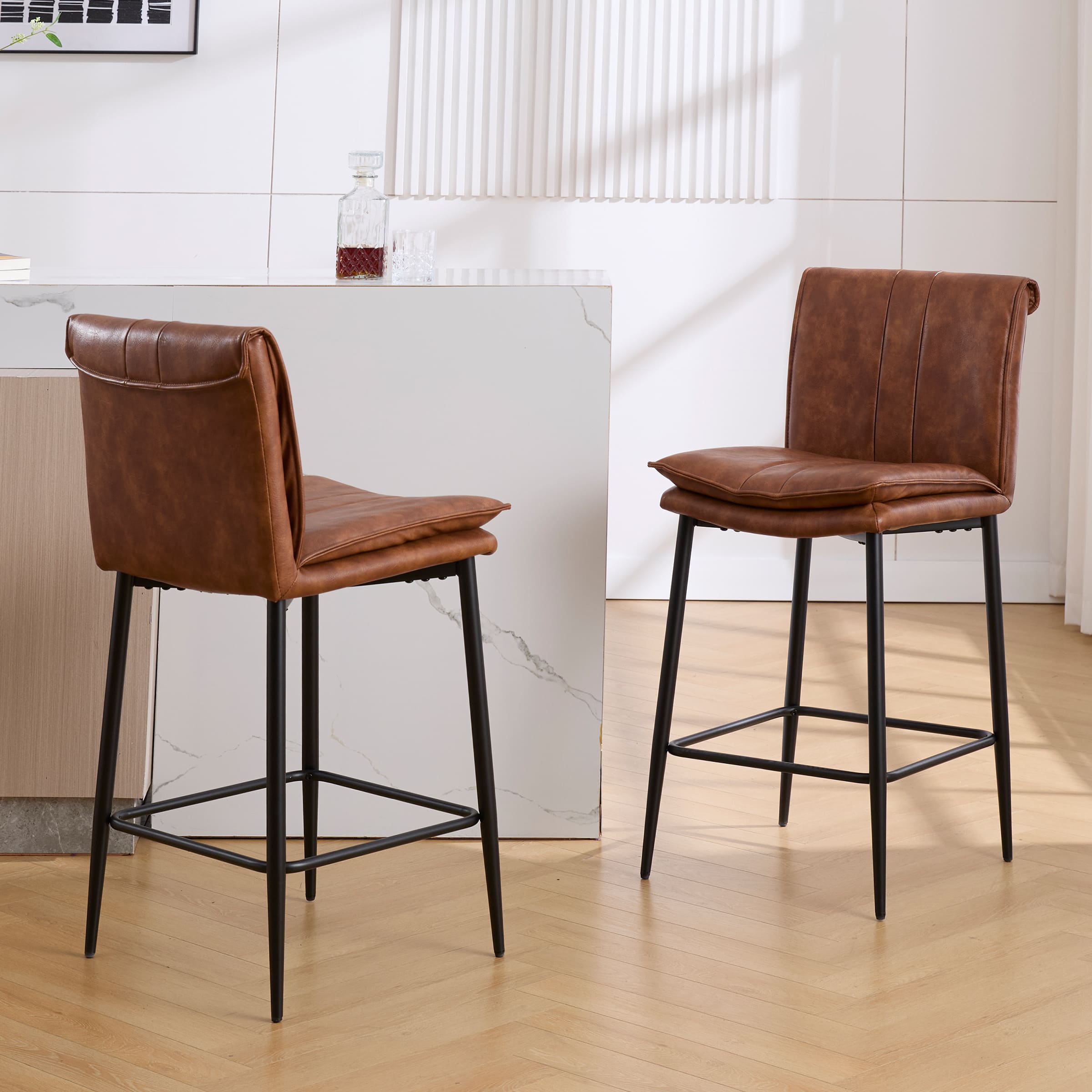 ROCITY Modern 26"H Leather Counter Stools Set of 2 - 6119CS