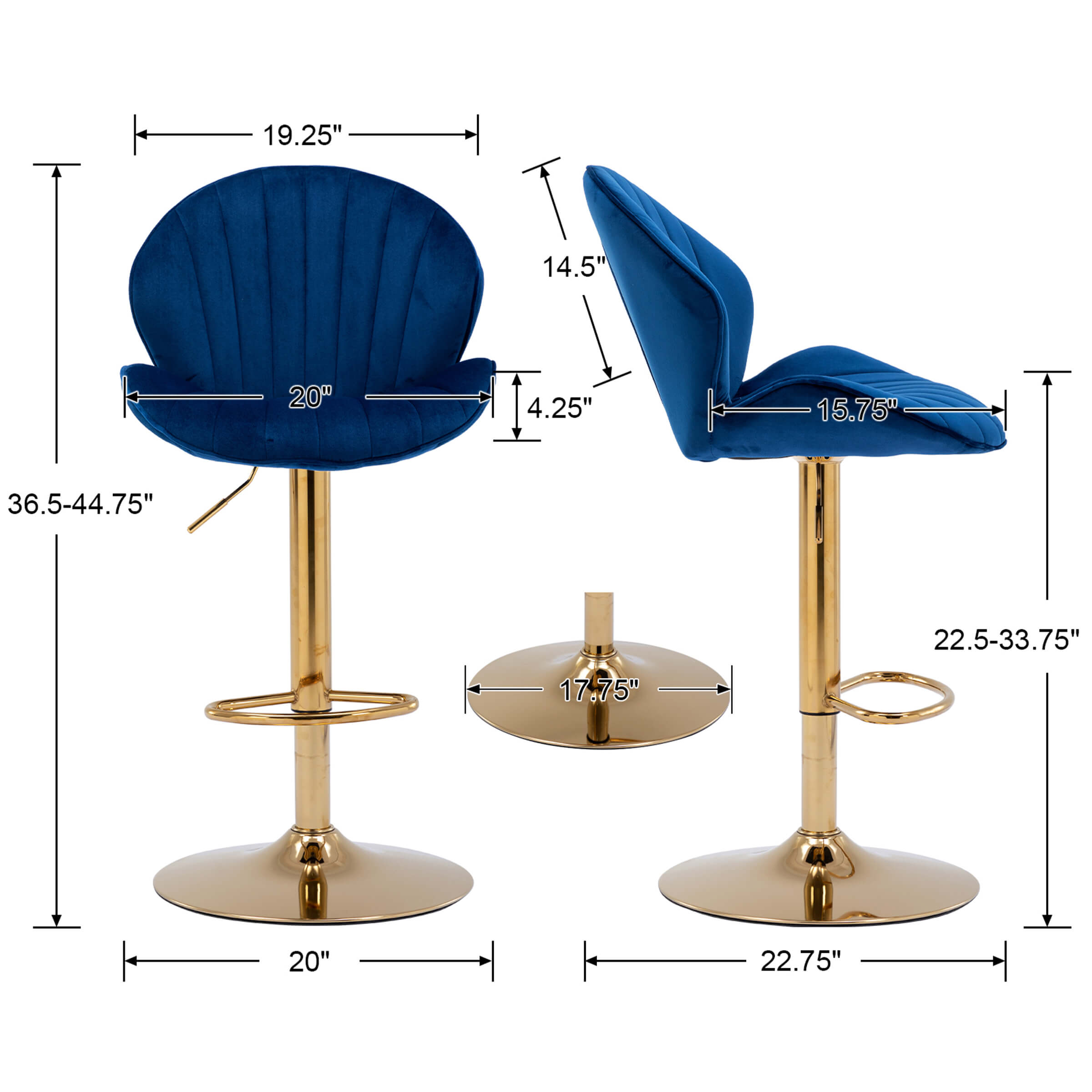 CHICAURA Modern Adjustable Swivel Bar Stools Set of 2 - 9022AB