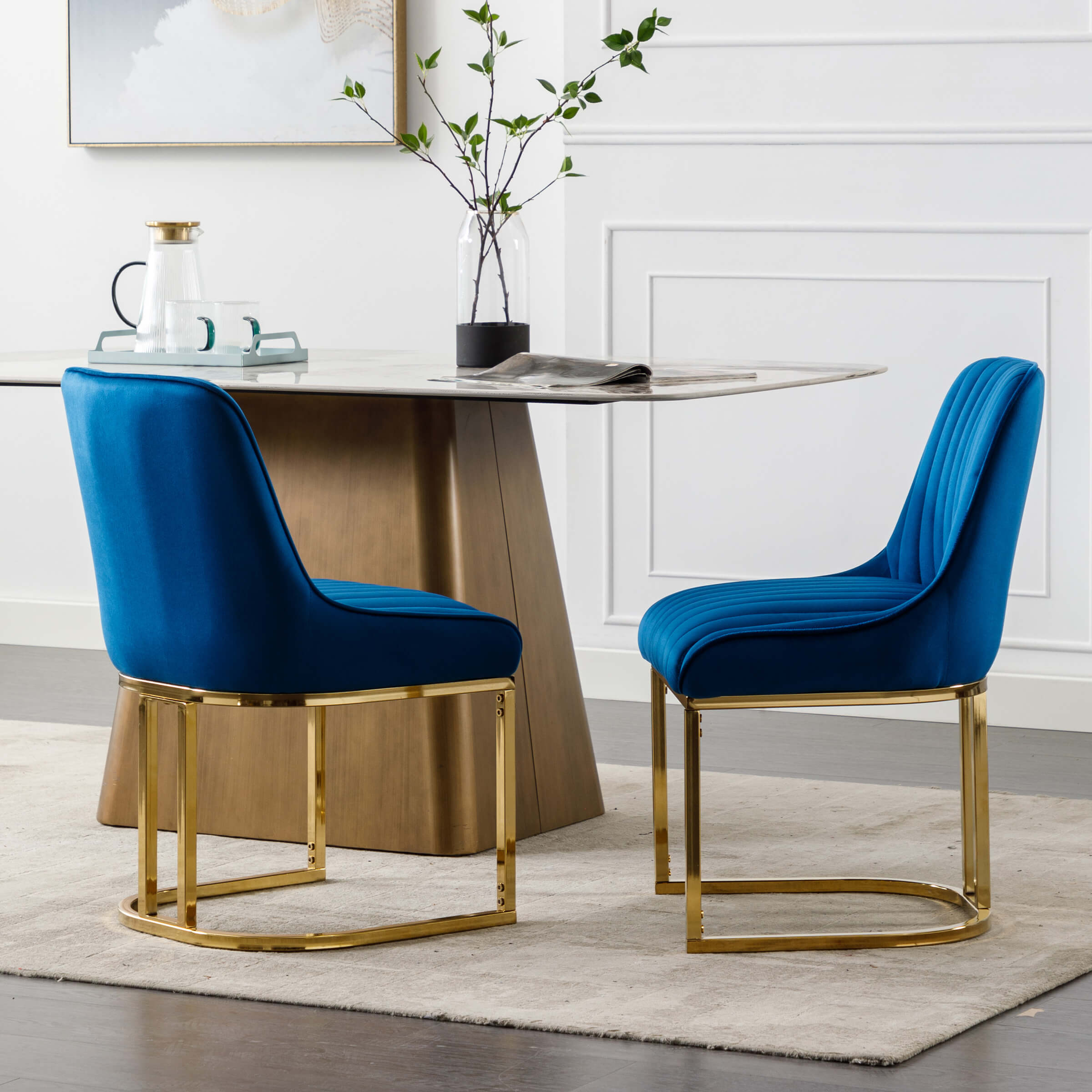 CHICAURA Armless Dining Chairs With Gold Legs Set of 2 - 9043DC