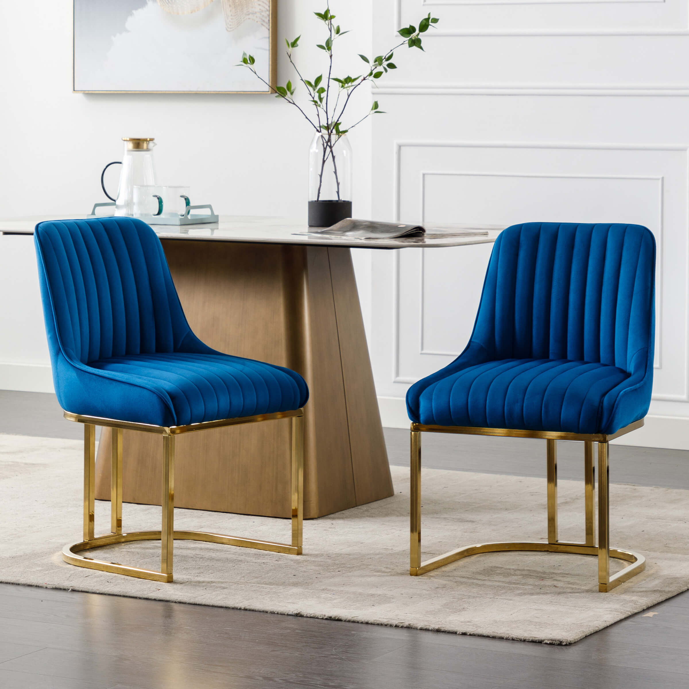 CHICAURA Armless Dining Chairs With Gold Legs Set of 2 - 9043DC
