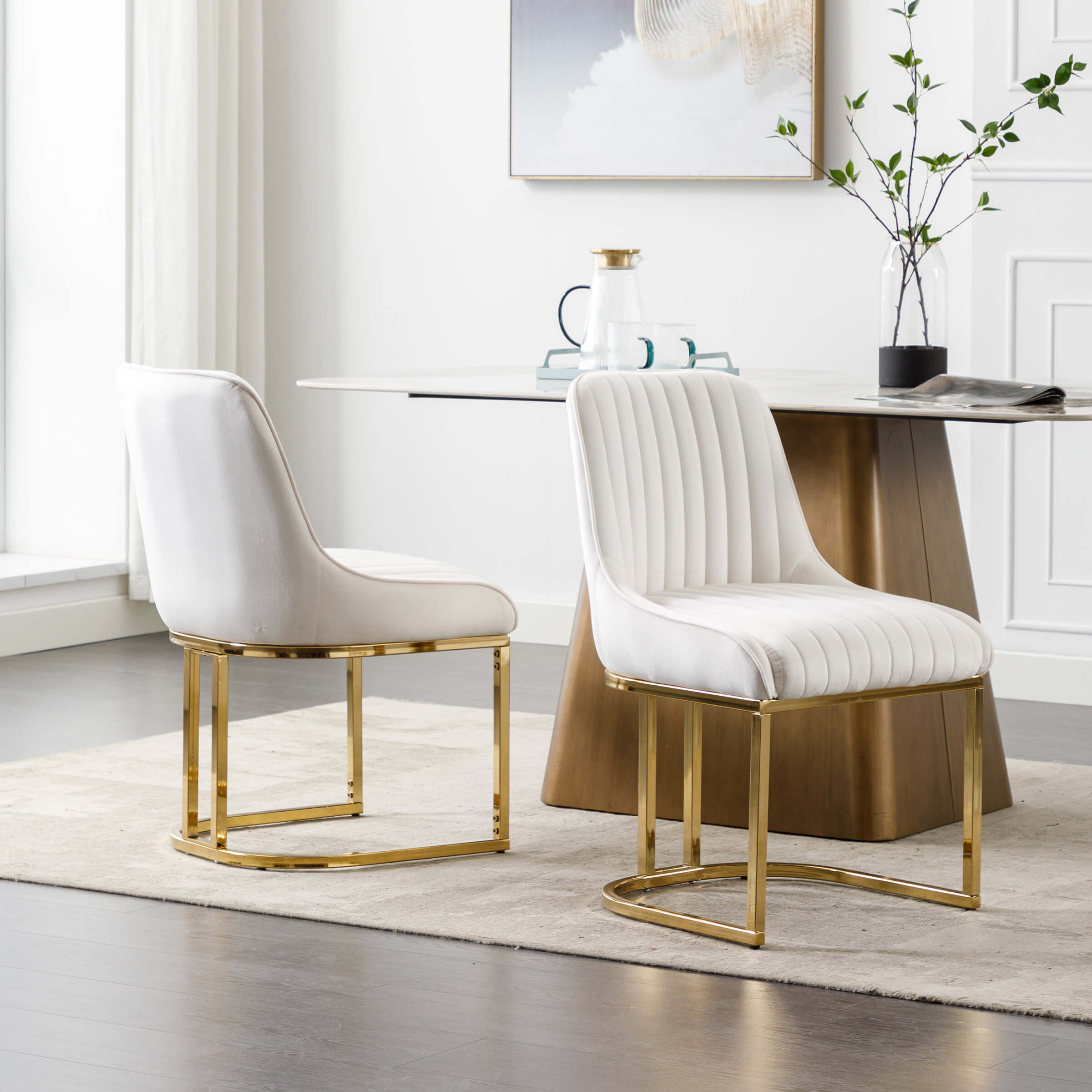 CHICAURA Armless Dining Chairs With Gold Legs Set of 2 - 9043DC