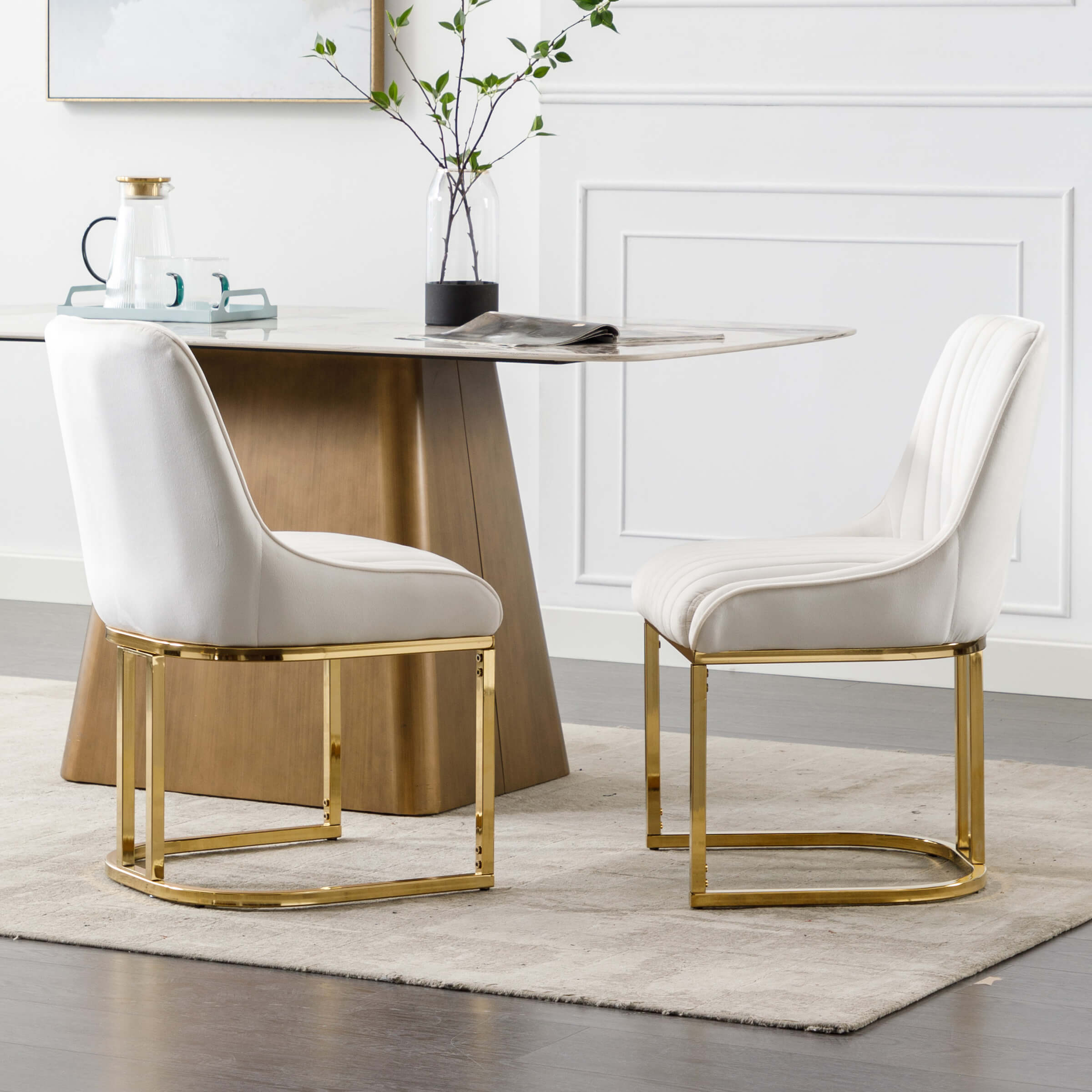 CHICAURA Armless Dining Chairs With Gold Legs Set of 2 - 9043DC