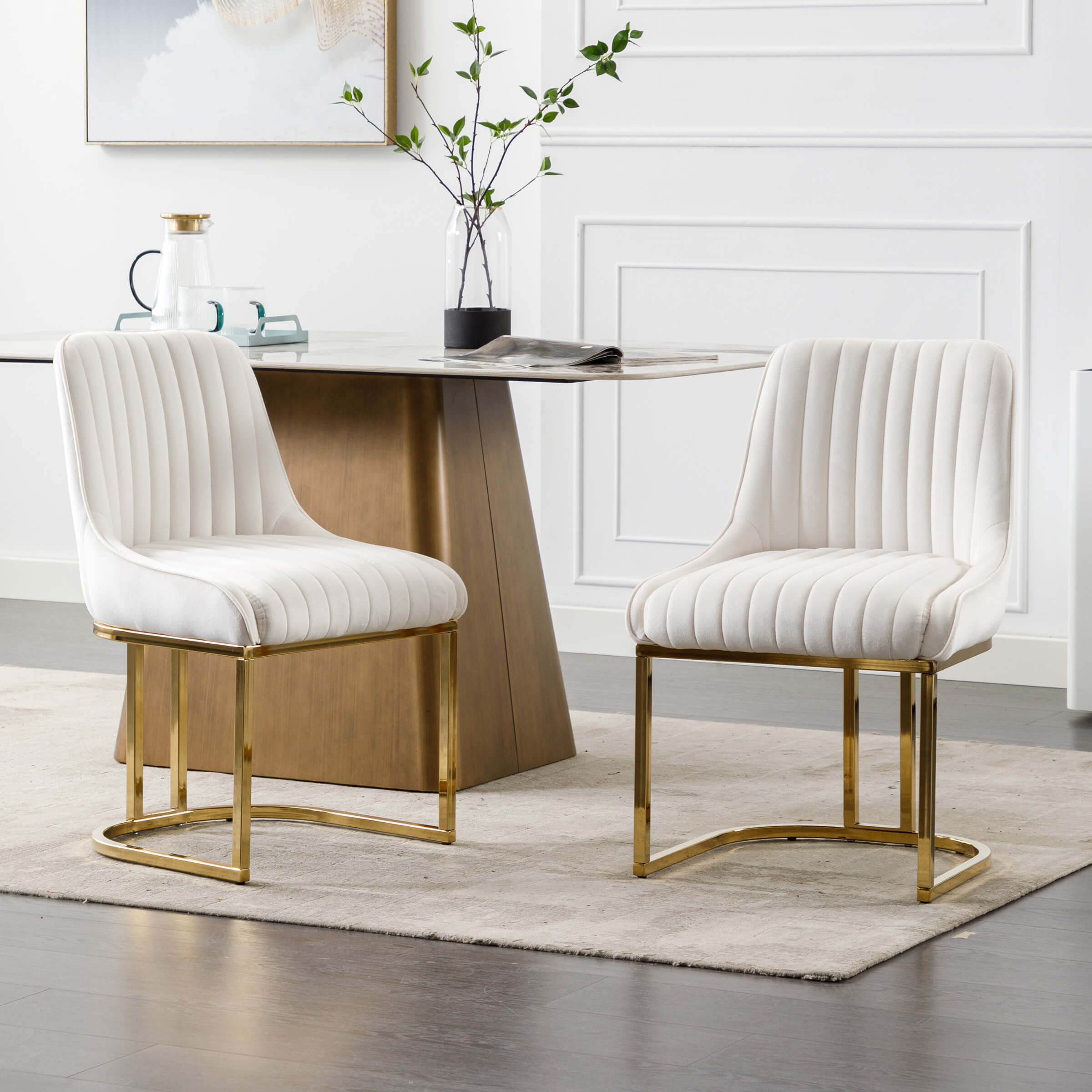 CHICAURA Armless Dining Chairs With Gold Legs Set of 2 - 9043DC