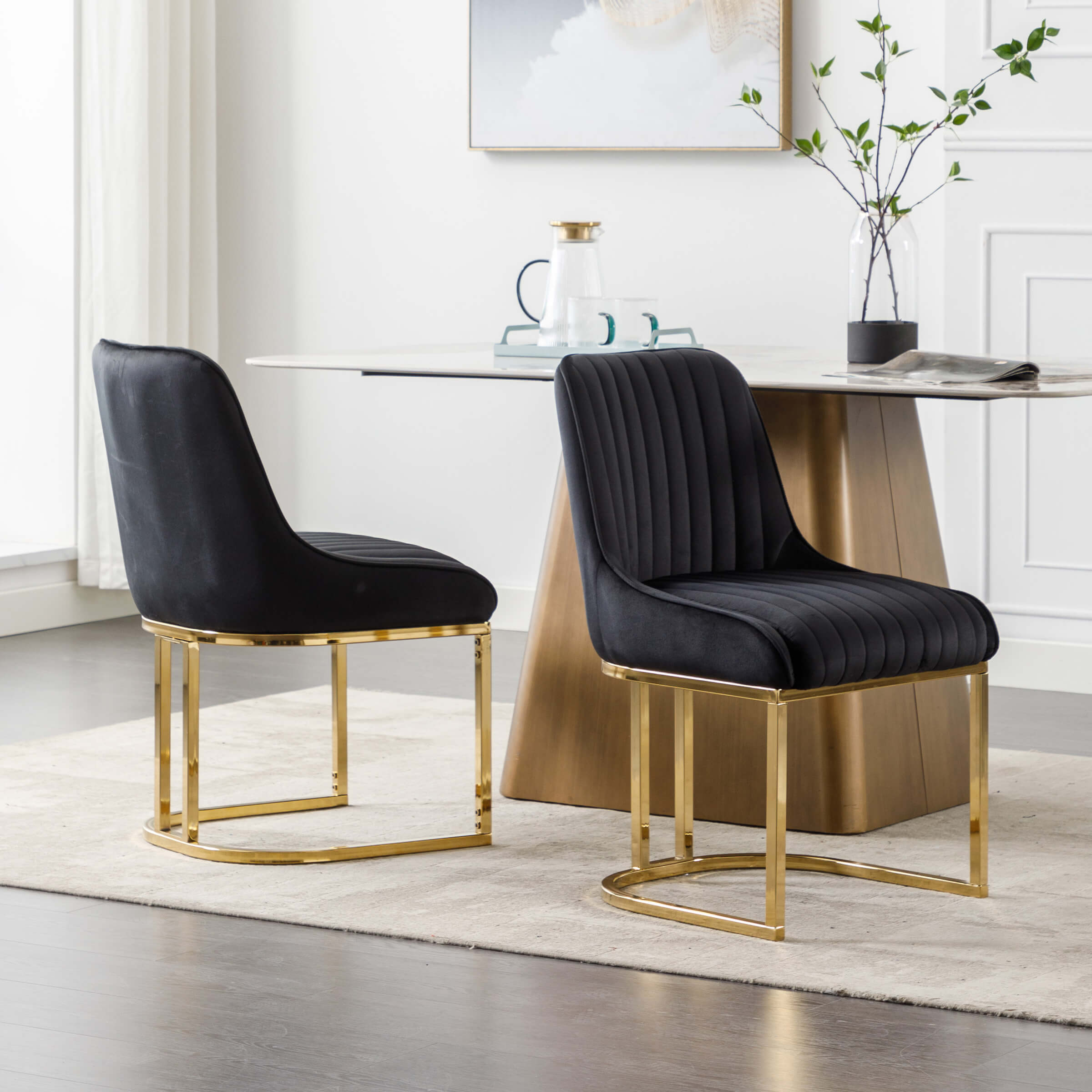CHICAURA Armless Dining Chairs With Gold Legs Set of 2 - 9043DC