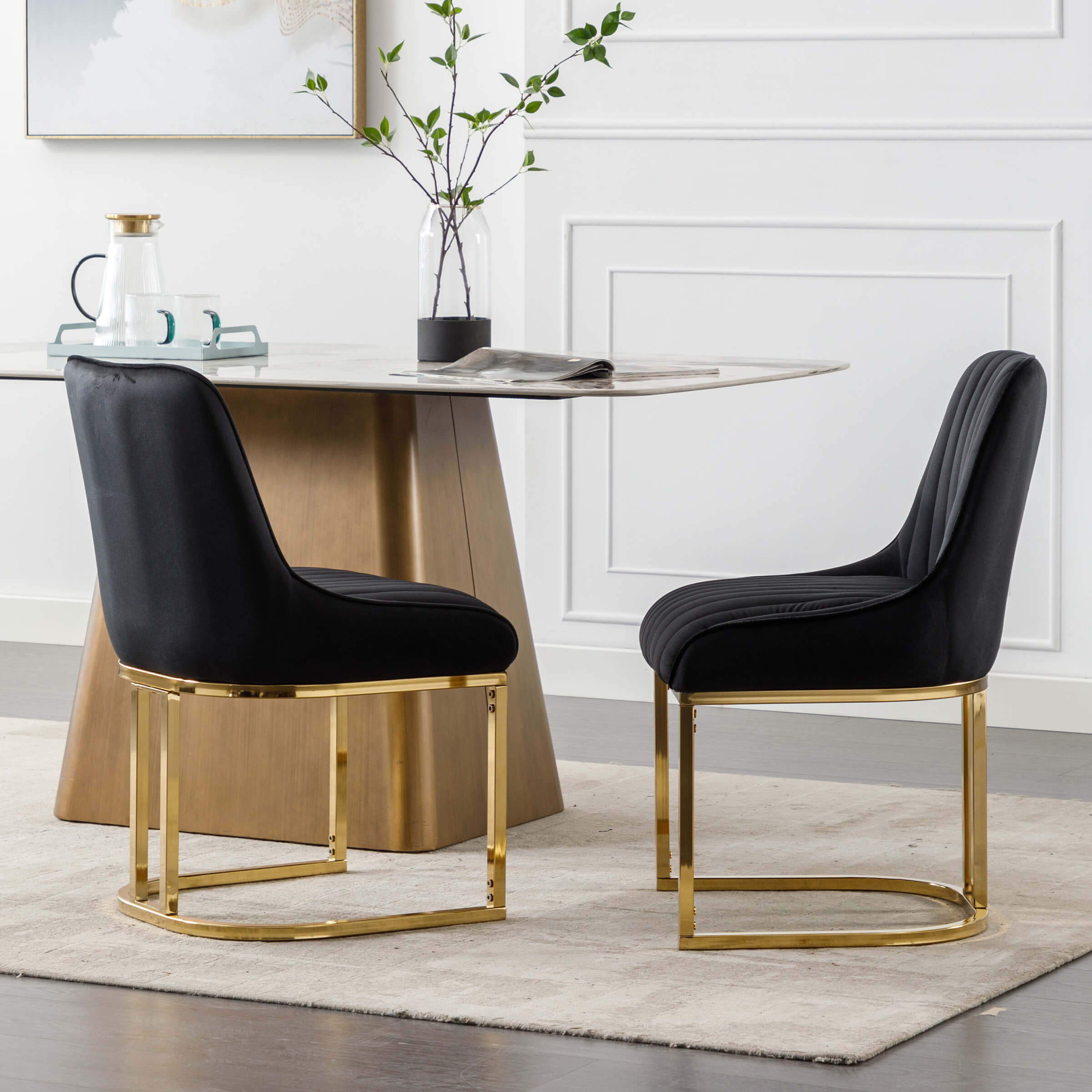 CHICAURA Armless Dining Chairs With Gold Legs Set of 2 - 9043DC