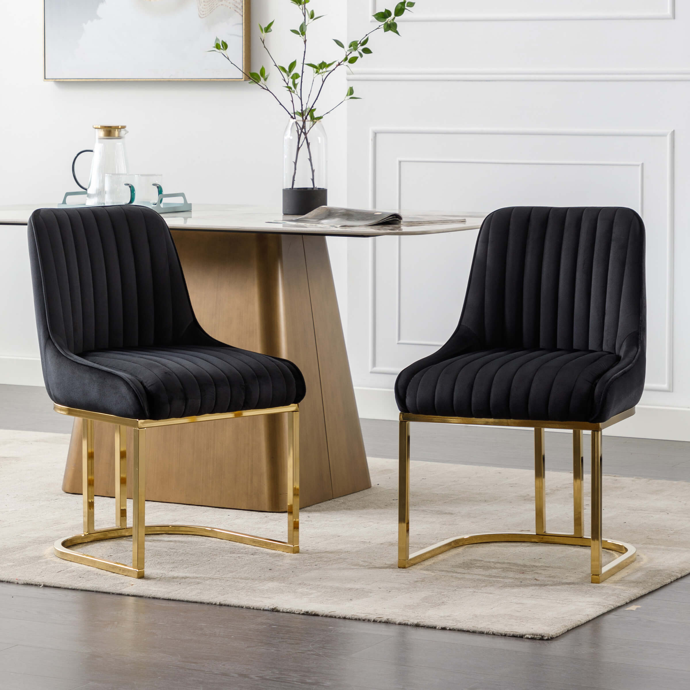 CHICAURA Armless Dining Chairs With Gold Legs Set of 2 - 9043DC