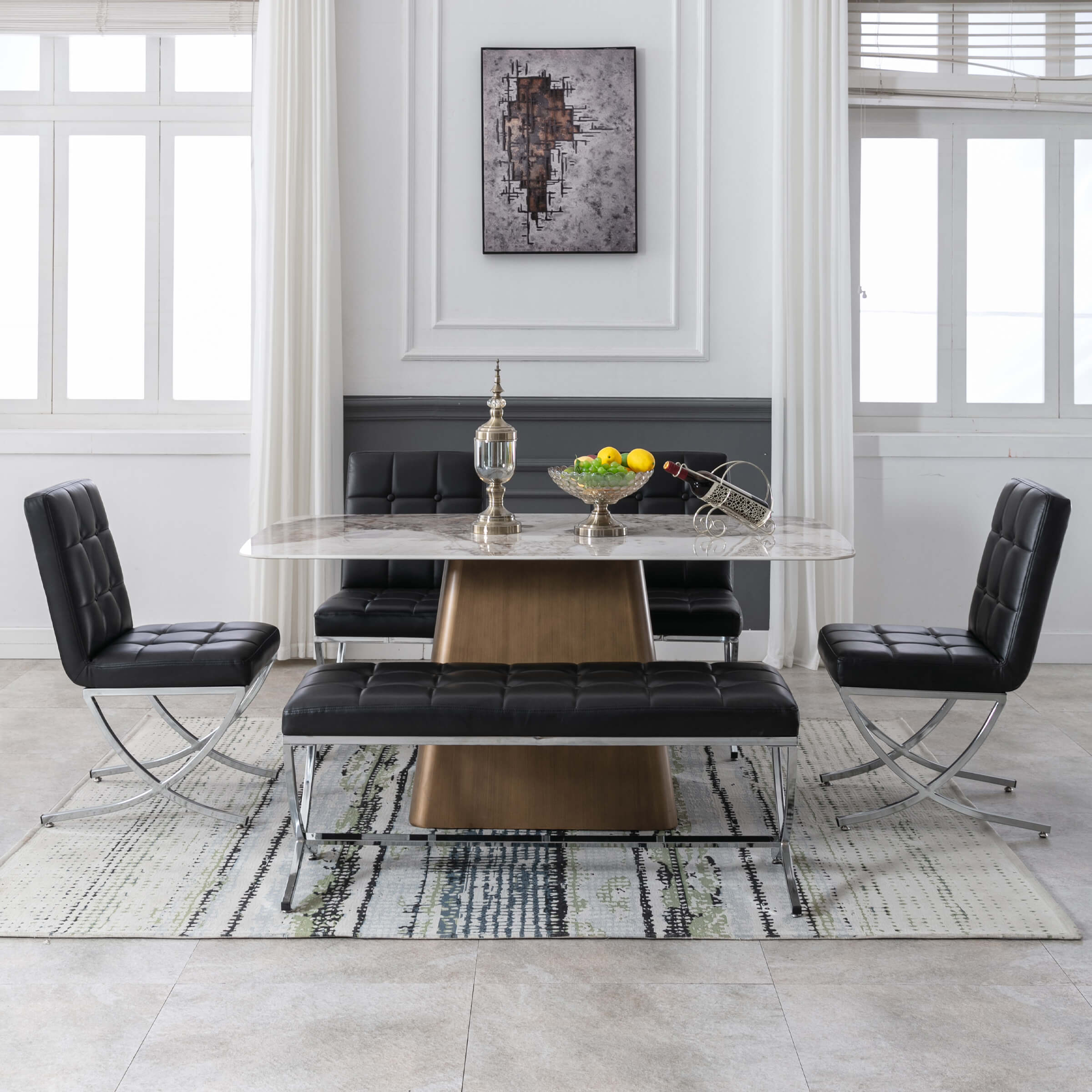 ROCITY Modern Button Tufted Entryway Bench - 3075BH