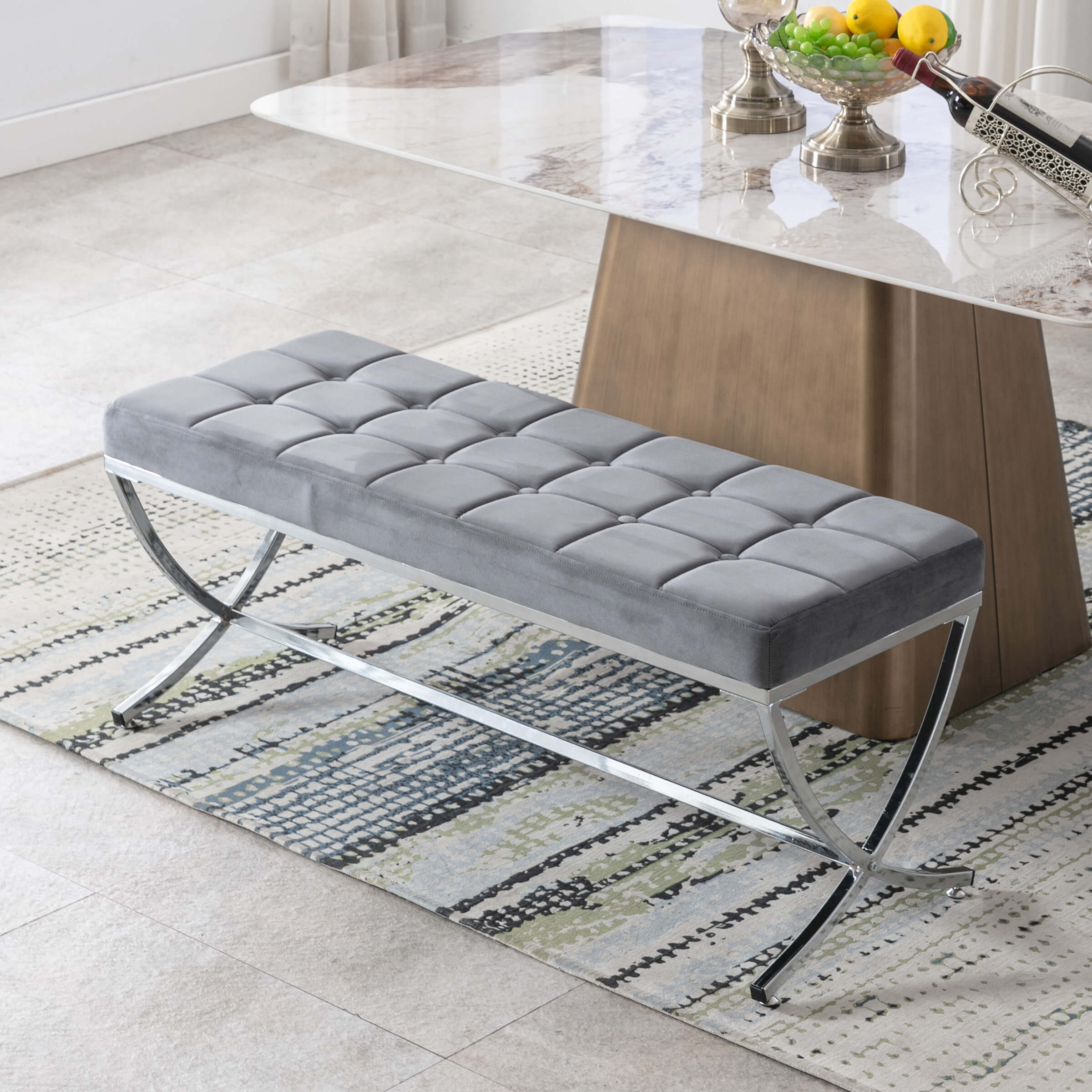 ROCITY Modern Button Tufted Entryway Bench - 3075BH
