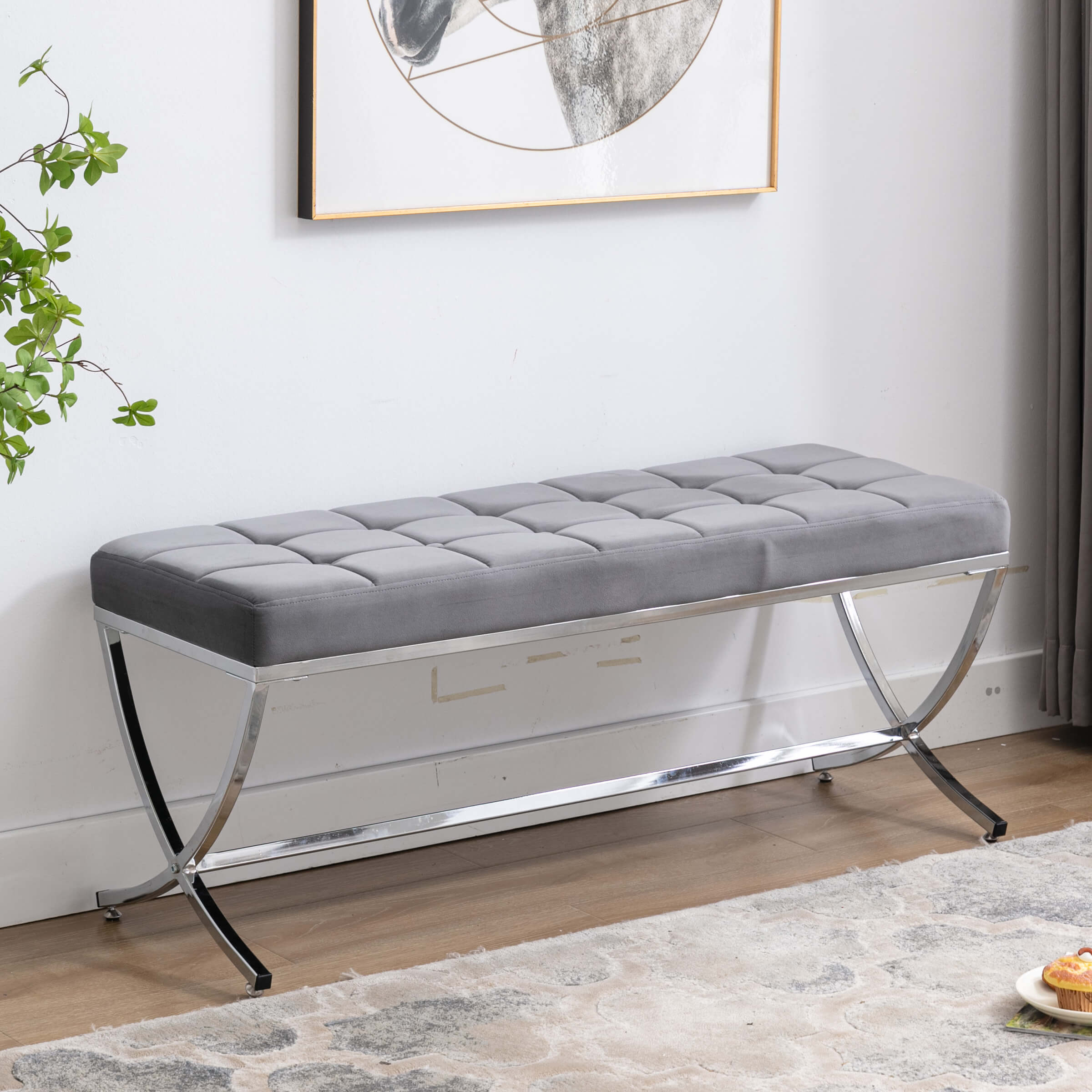 ROCITY Modern Button Tufted Entryway Bench - 3075BH