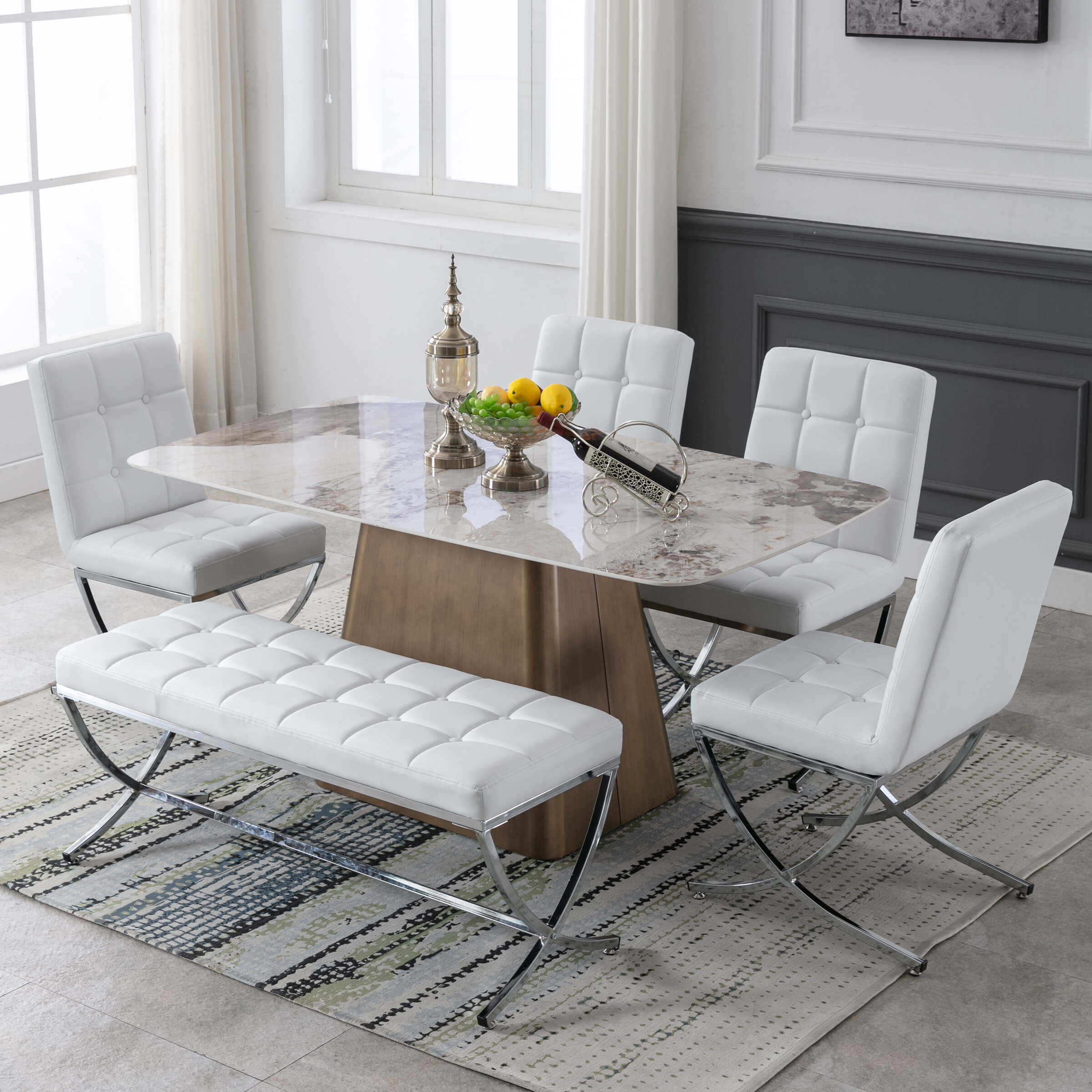 ROCITY Modern Button Tufted Entryway Bench - 3075BH