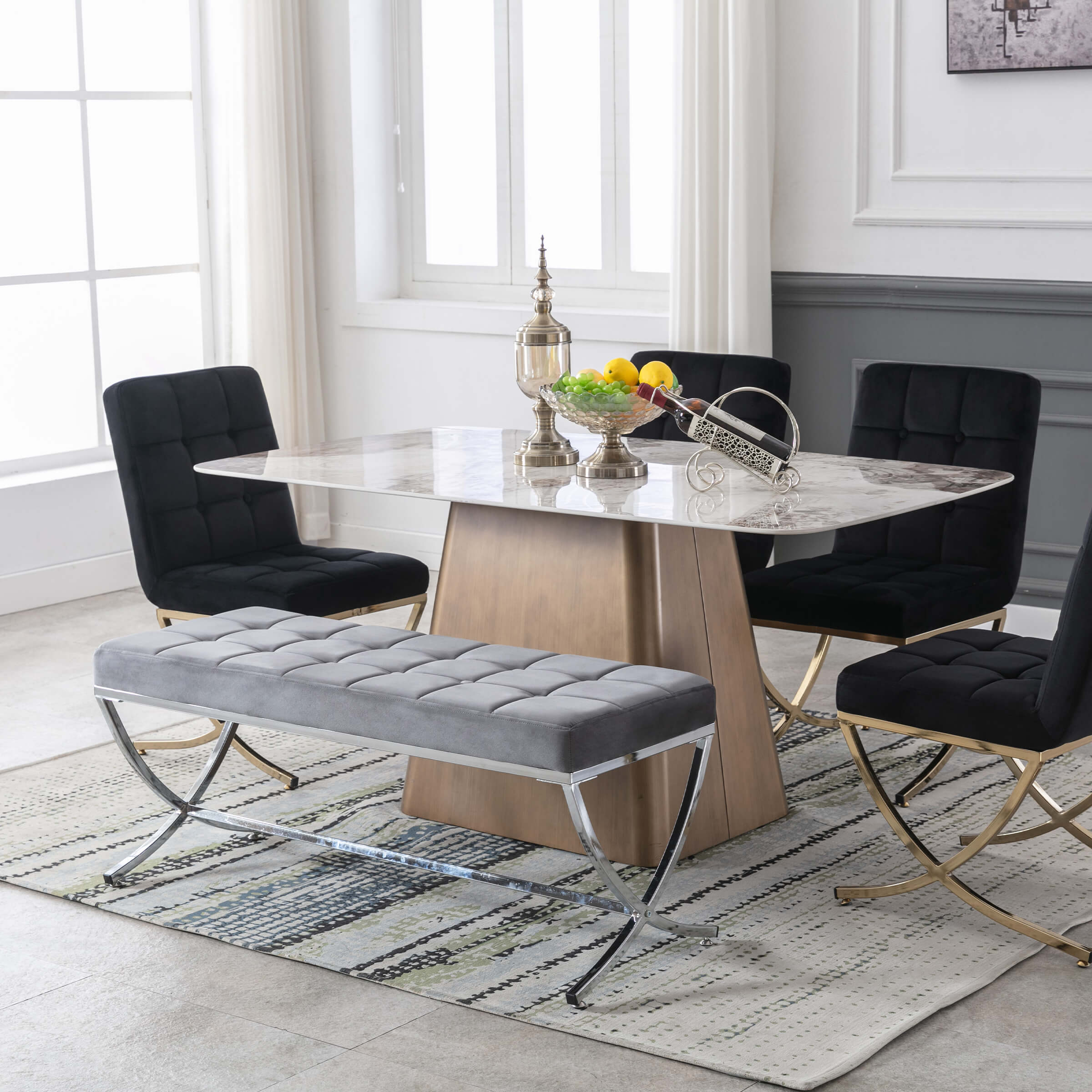 ROCITY Modern Button Tufted Entryway Bench - 3075BH