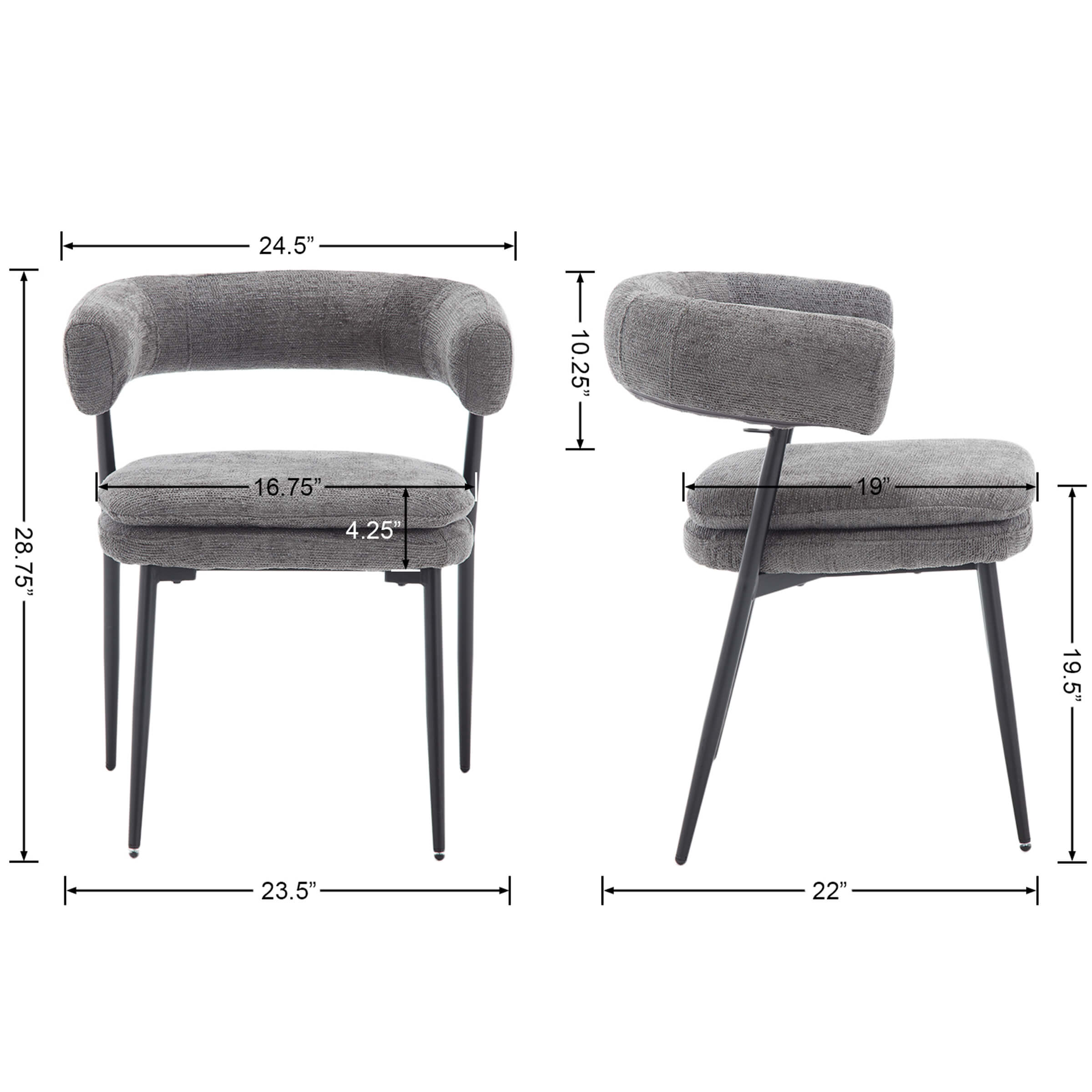 ROCITY Modern Curved Open Back Dining Chairs Set of 2 - 23112DC