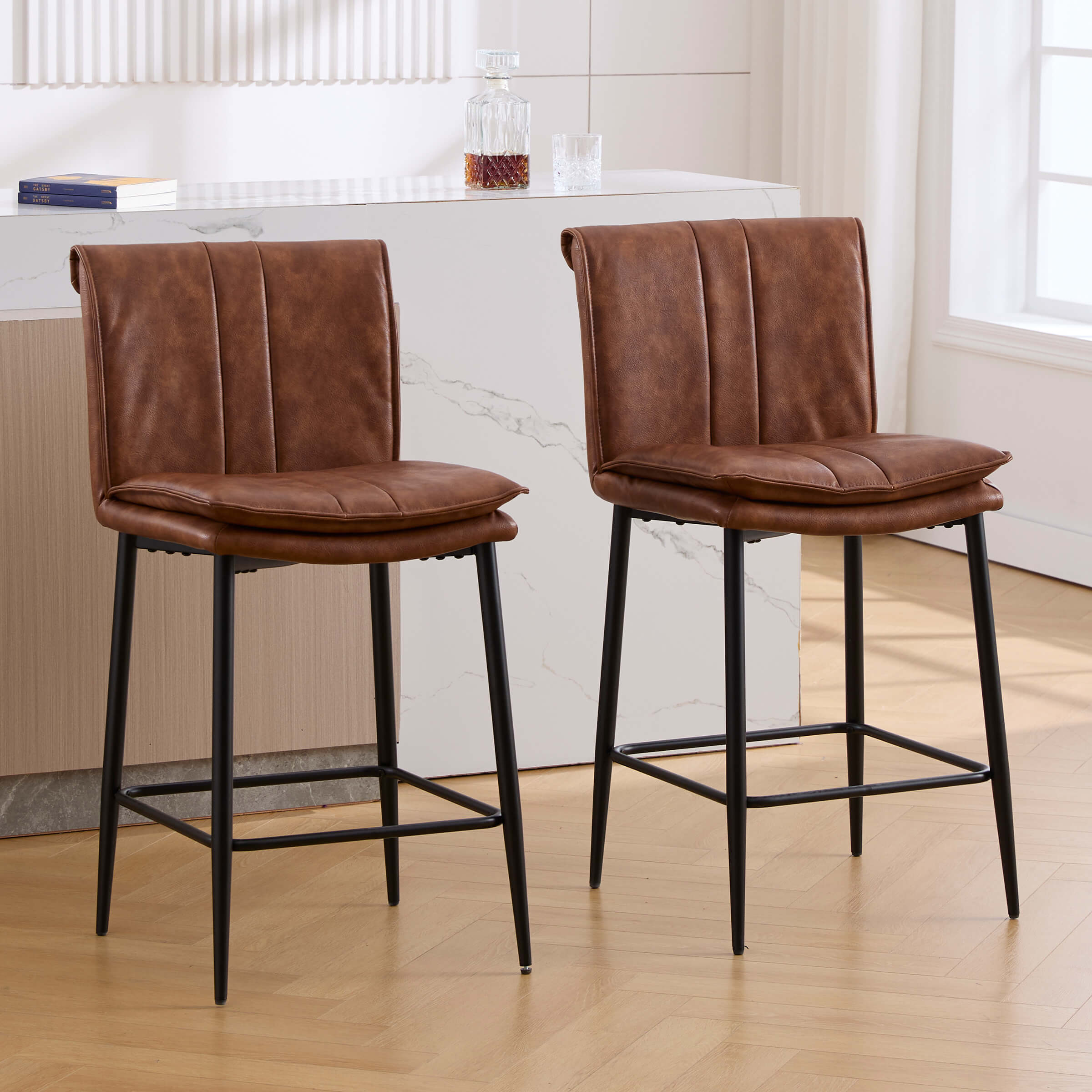 EALSON Modern 26"H Leather Counter Stools Set of 2 - 6119CS