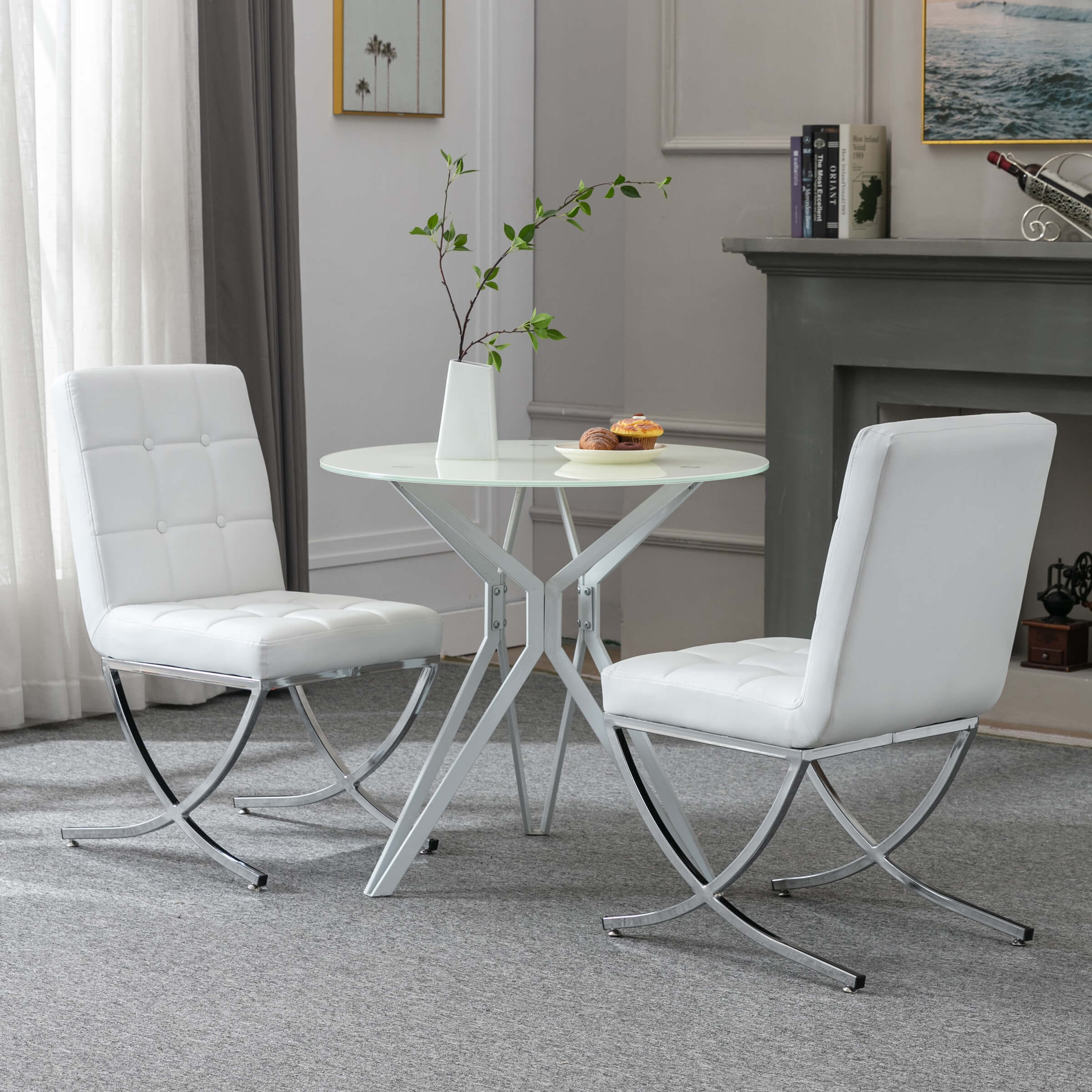 ROCITY Modern Leather Tufted Dining Chairs Set of 2 - 3074DC
