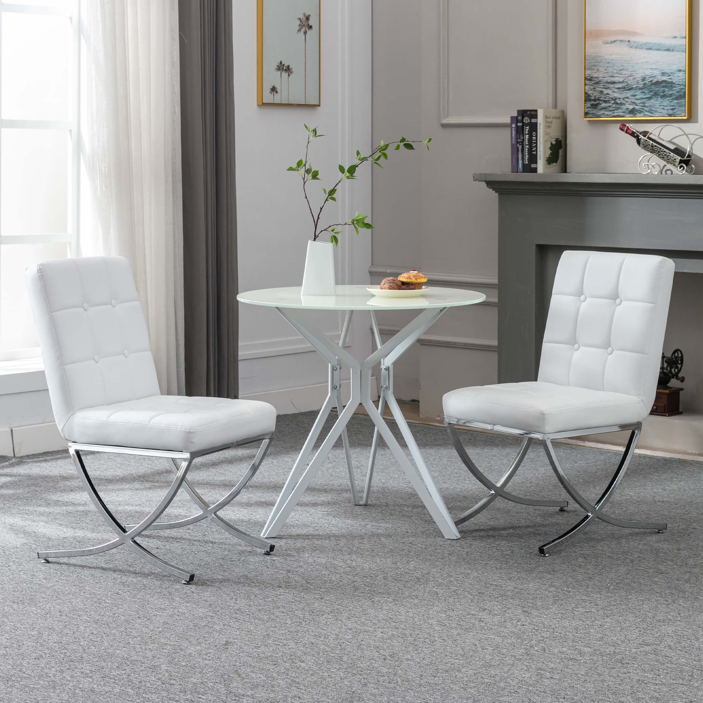 ROCITY Modern Leather Tufted Dining Chairs Set of 2 - 3074DC