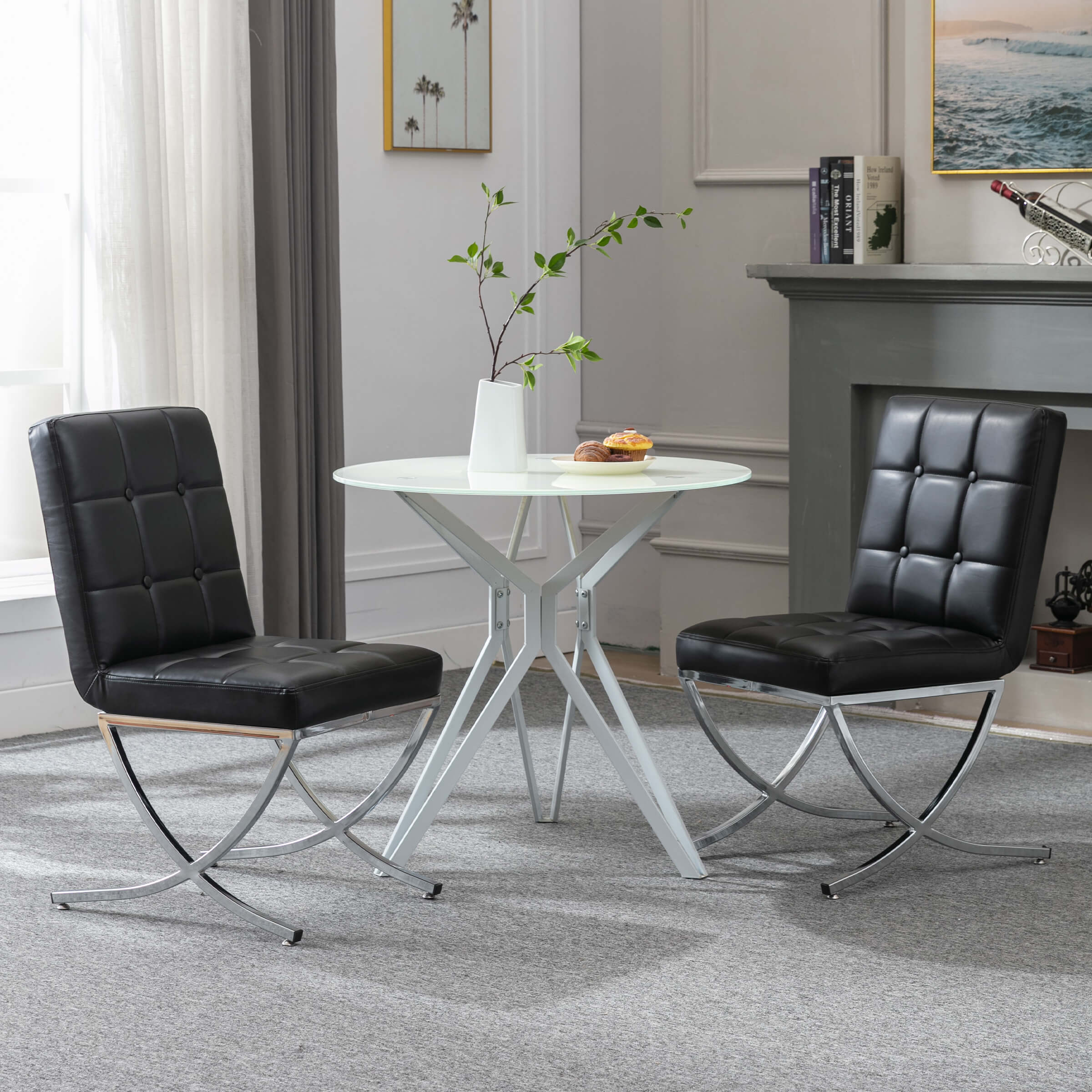 ROCITY Modern Leather Tufted Dining Chairs Set of 2 - 3074DC