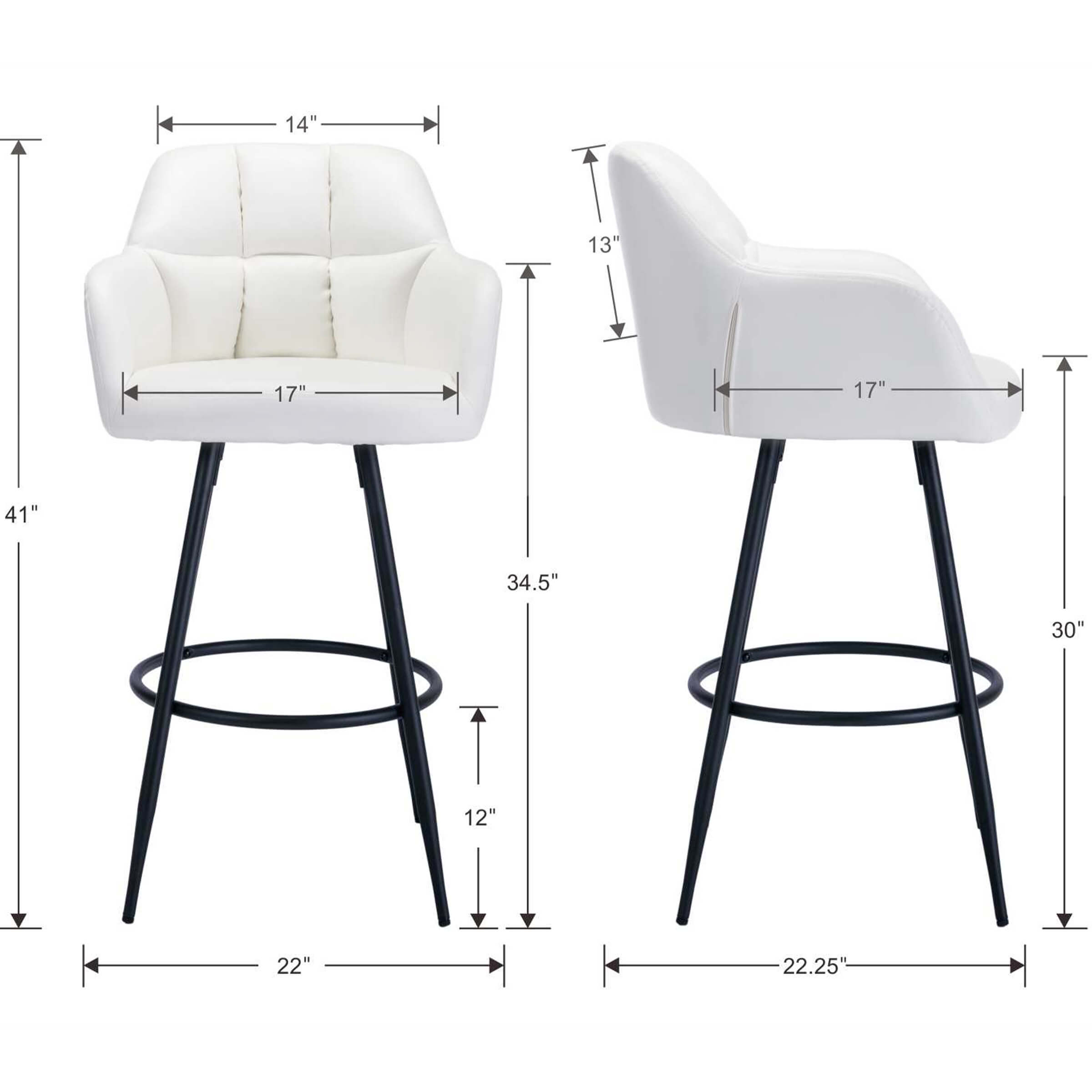 VESCASA Modern Bar Stools with Back Set of 2 - 5117BS