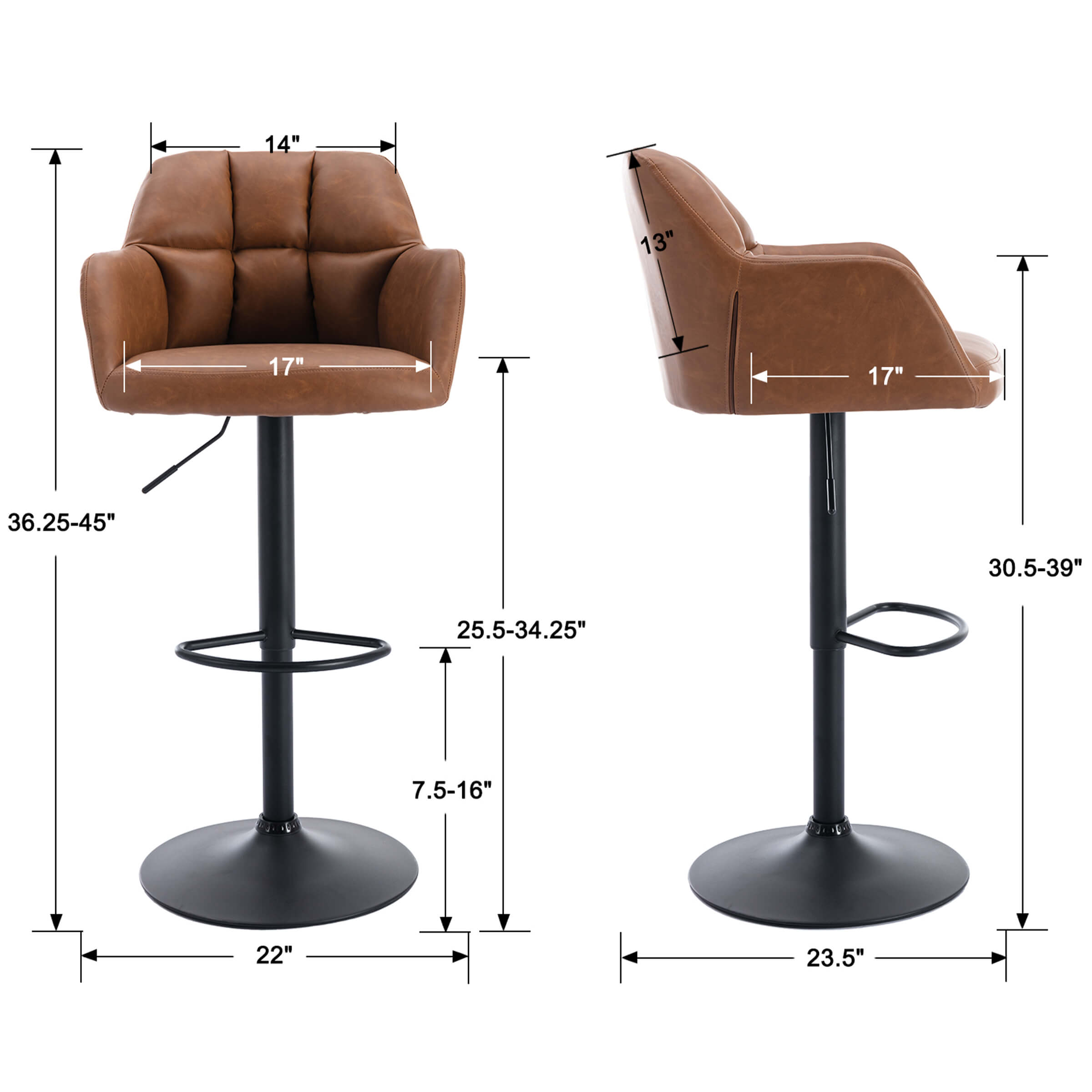 VESCASA Modern Bar Stools with Back Set of 2 - 5117BS