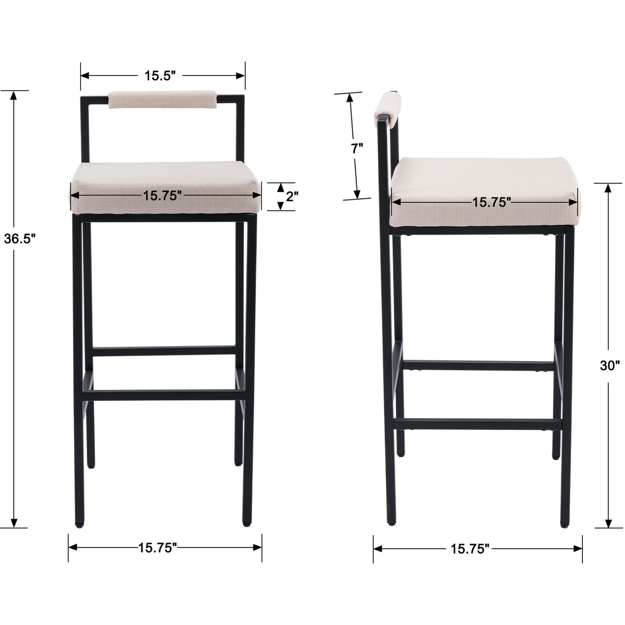 ROCITY 30"H Modern Low Back Bar Stools Set of 2 - 8674BS