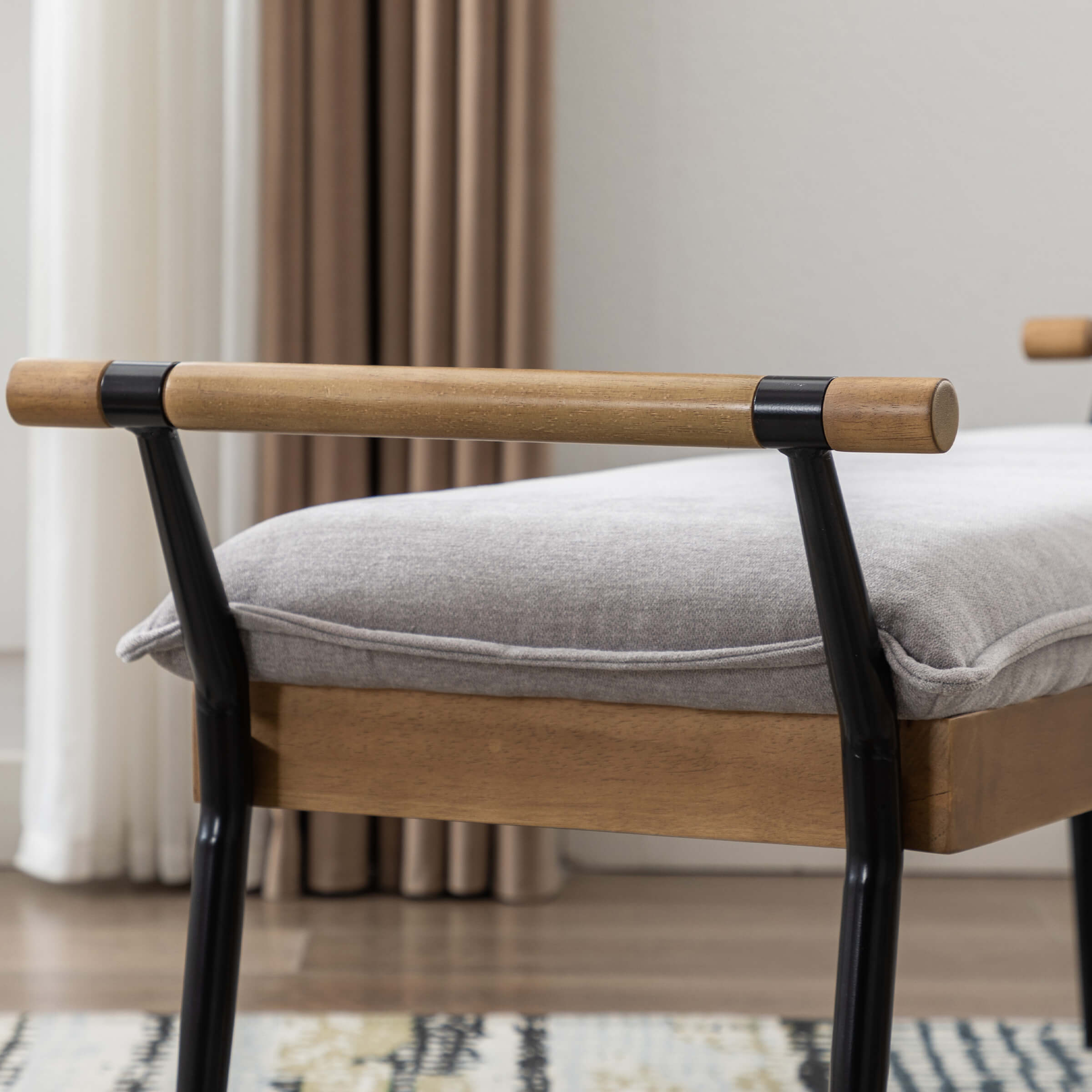 ROCITY Rectangle Metal Legs Bench with Arms - 2465BH