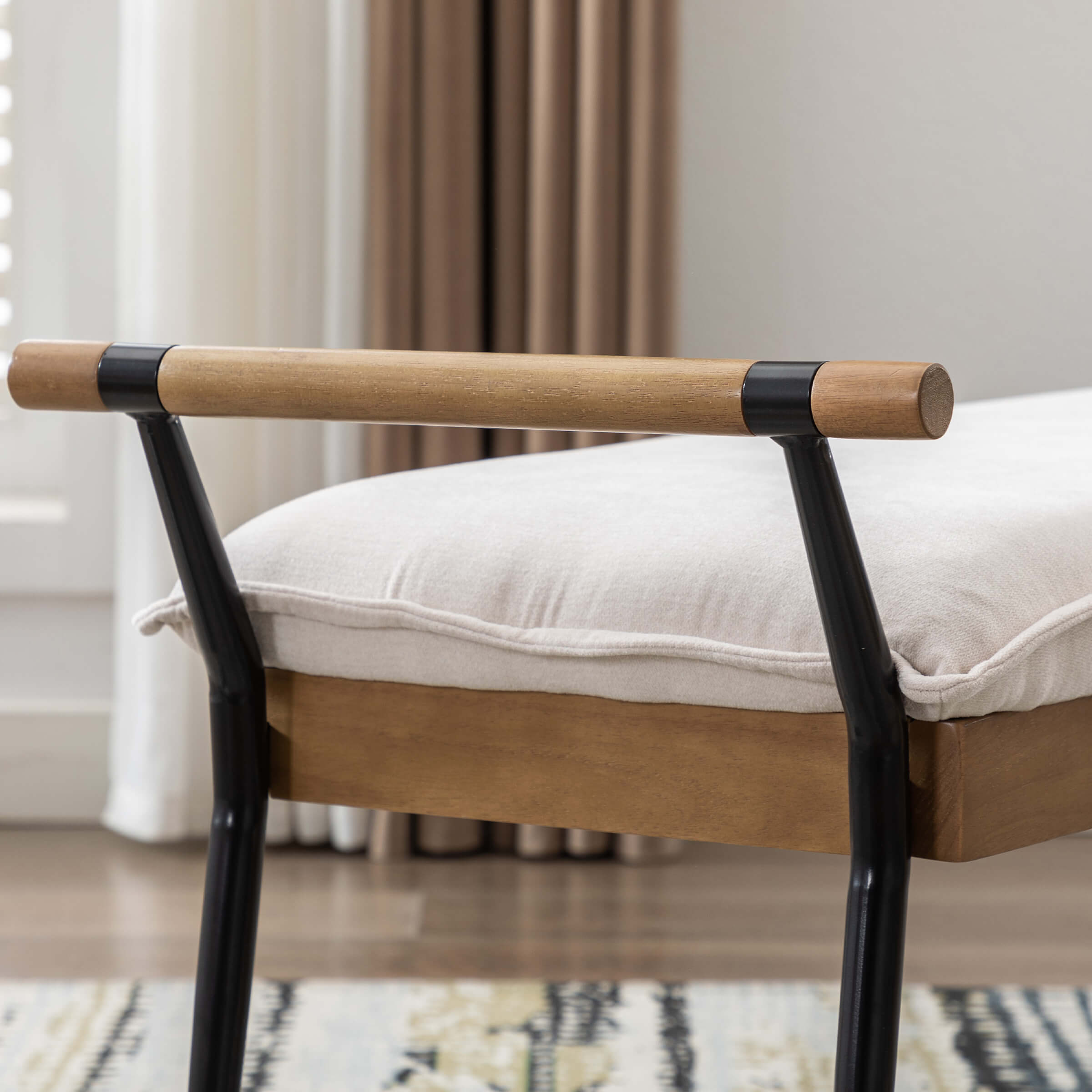 ROCITY Rectangle Metal Legs Bench with Arms - 2465BH