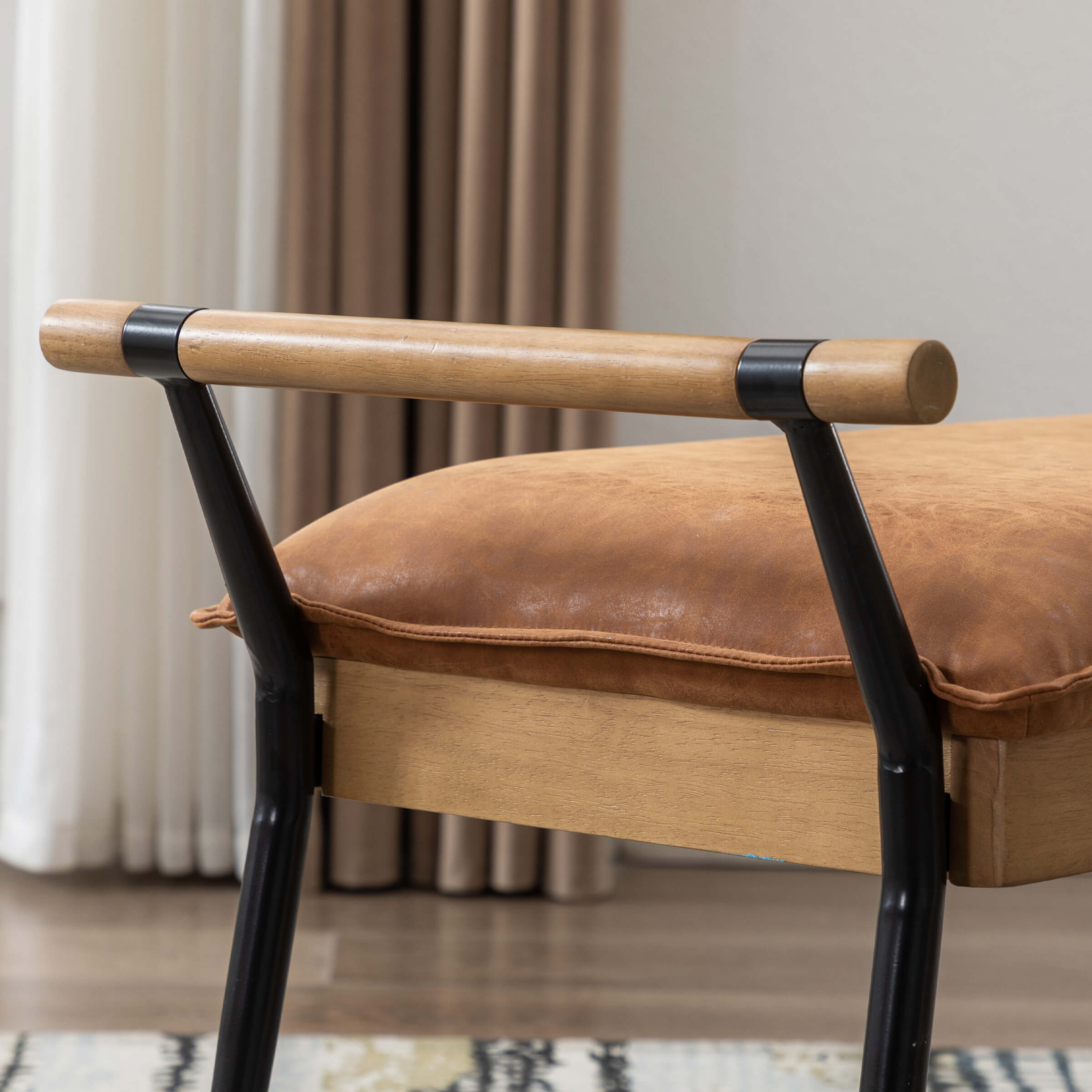 ROCITY Rectangle Metal Legs Bench with Arms - 2465BH