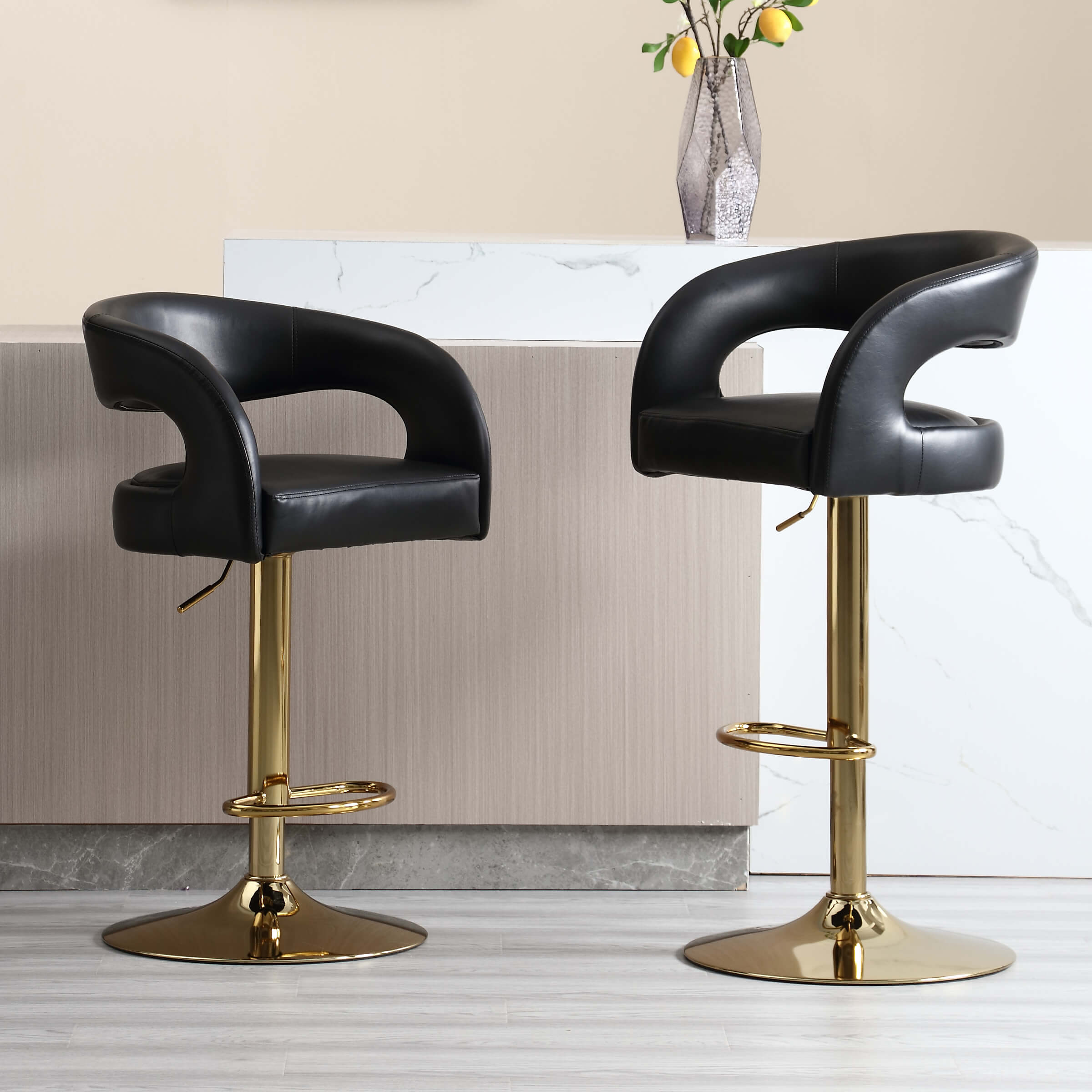 EALSON Modern Swivel Adjustable Gold Barrel Bar Stools Set of 2 - 1777AB