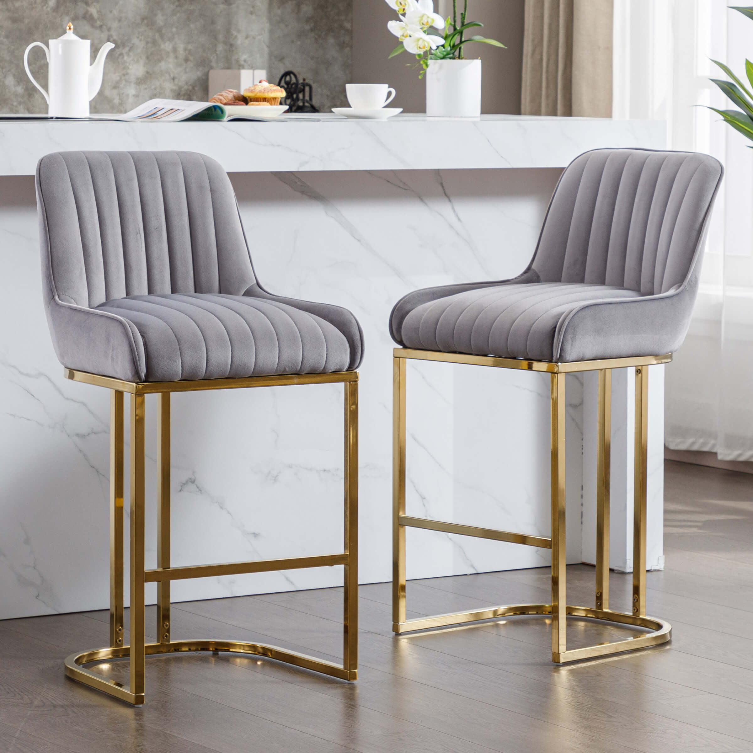 CHICAURA Modern Tufted Counter Stools Set of 2 - 9043CS