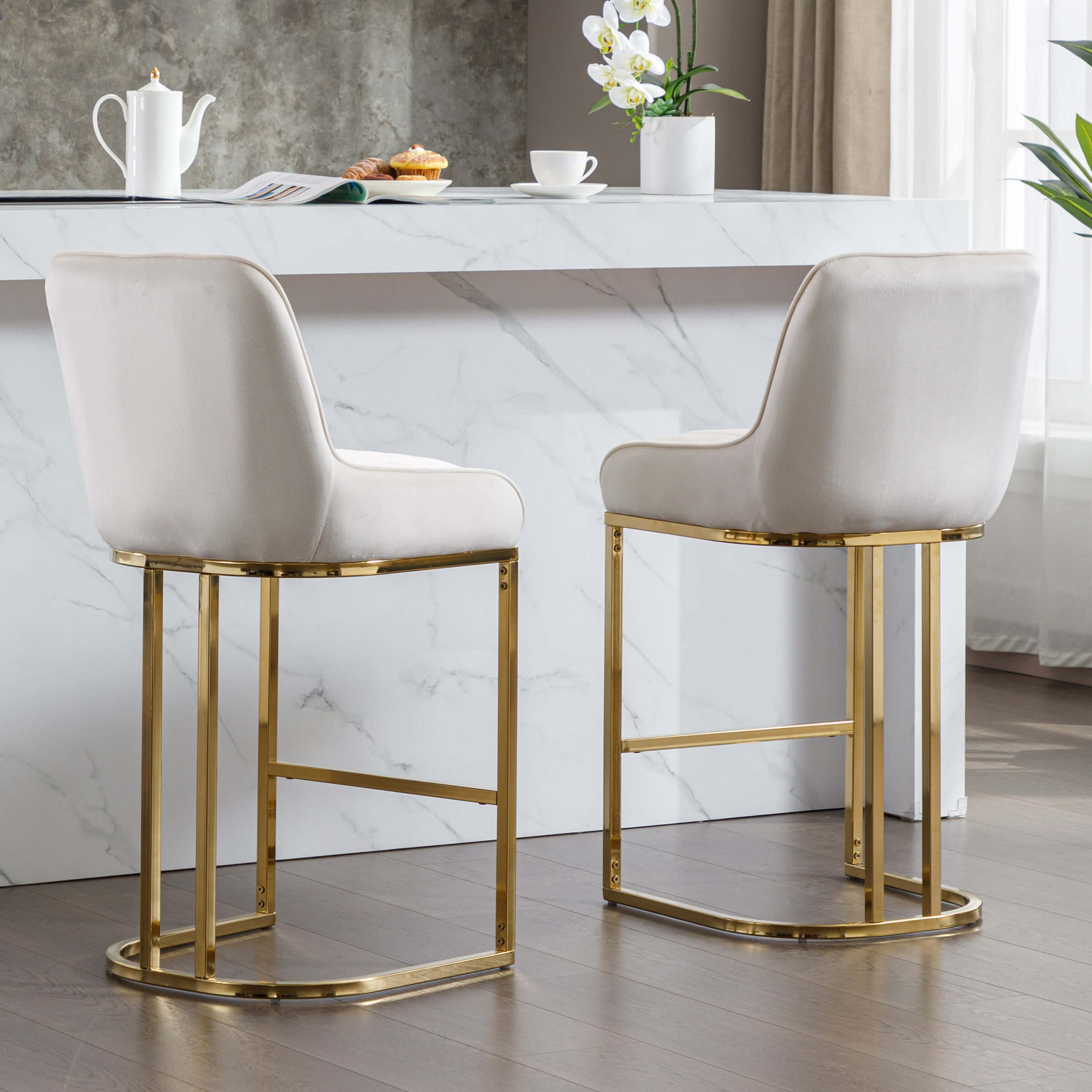 CHICAURA Modern Tufted Counter Stools Set of 2 - 9043CS